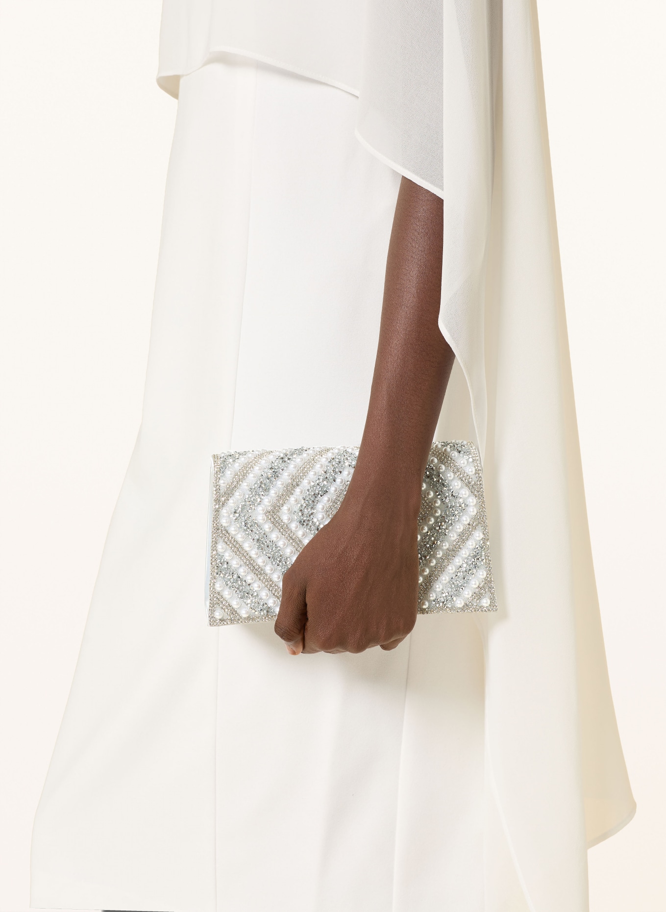 Vera Mont Shoulder bag with decorative pearls and gemstones: SILVER / WHITE