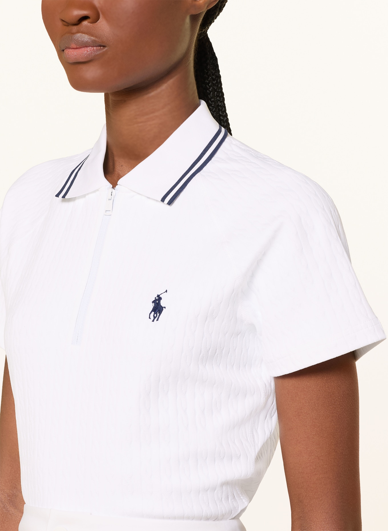 RLX RALPH LAUREN Funktions-Poloshirt: WEISS / DUNKELBLAU