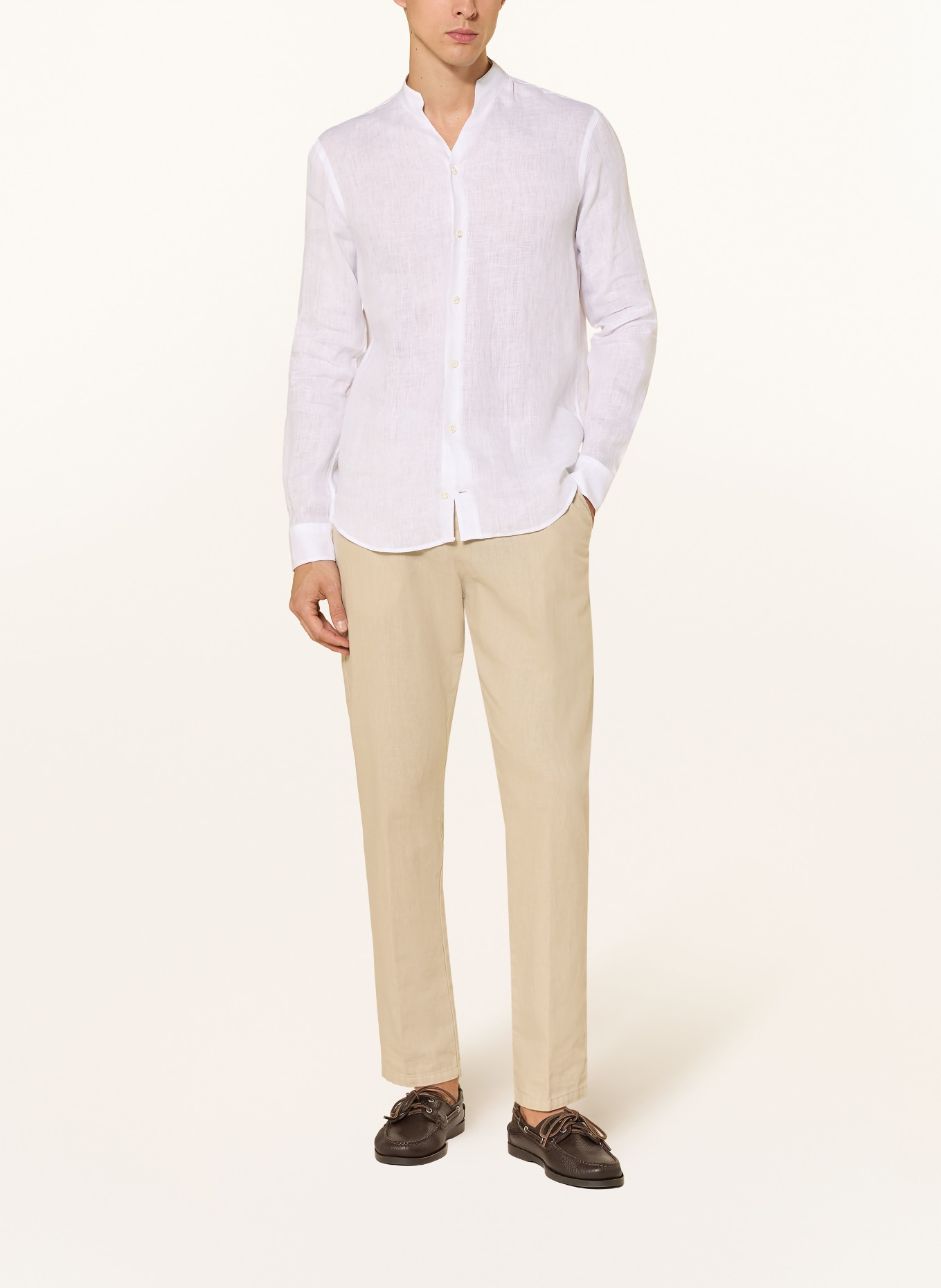 van Laack Lněná košile VL-RUDO-K Slim Fit se stojáčkem: BÍLÁ