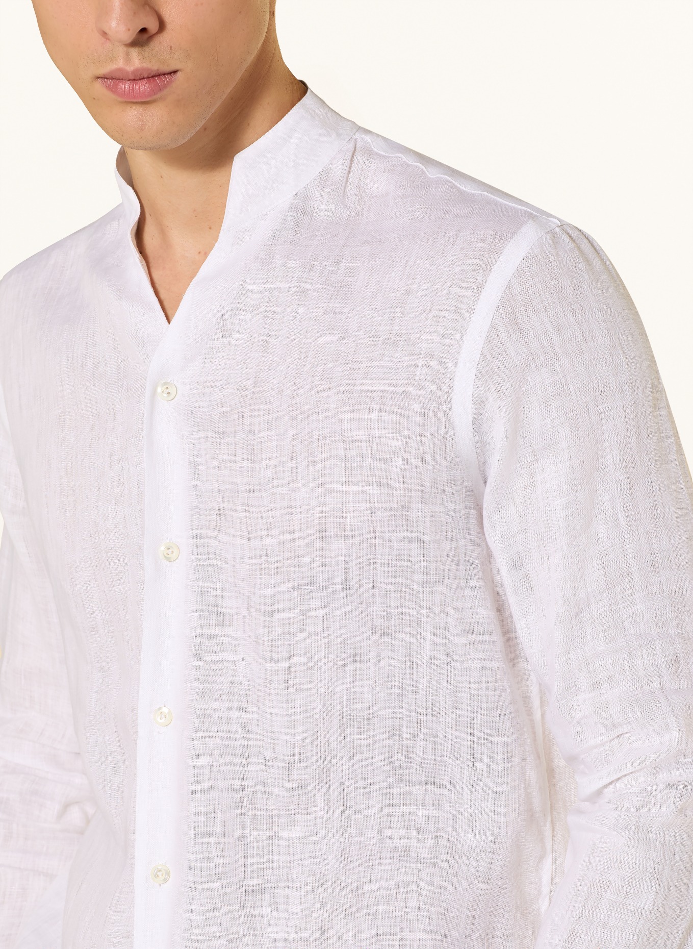 van Laack Lněná košile VL-RUDO-K Slim Fit se stojáčkem: BÍLÁ