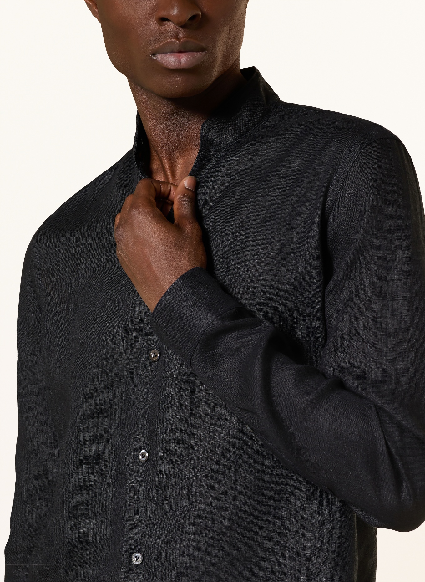 van Laack Leinenhemd VL-RUDO-K Slim Fit mit Stehkragen: DUNKELBLAU