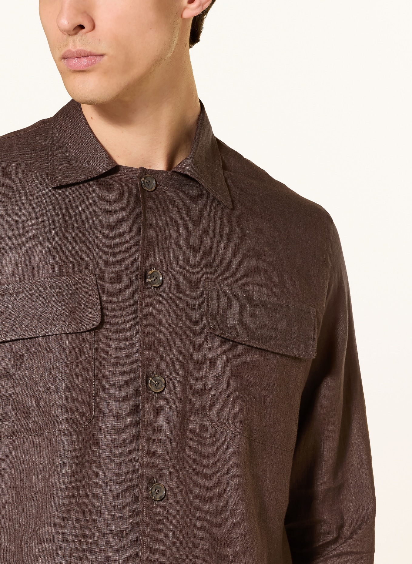 van Laack Linen shirt VL-RADIN-K Regular Fit: DARK BROWN