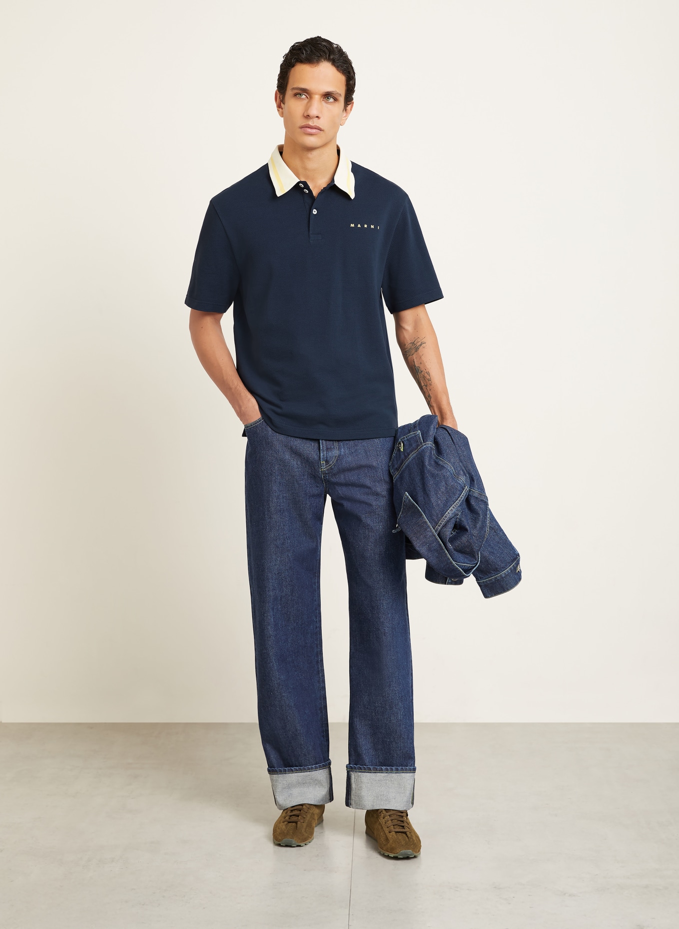 MARNI piqué polo shirt: DARK BLUE