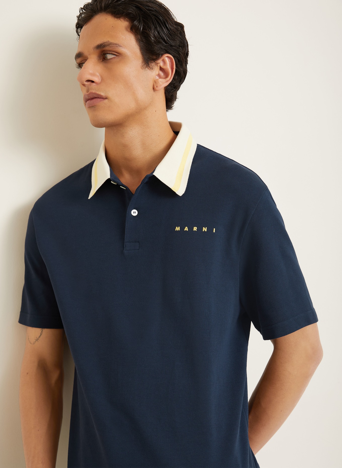 MARNI piqué polo shirt: DARK BLUE