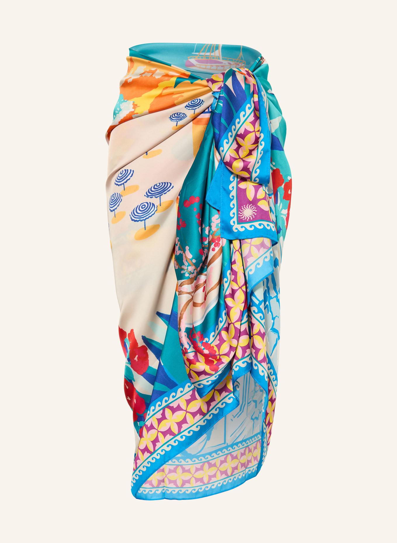 GOLDBERGH Saténový pareo FIORINA: TYRKYSOVÁ / RŮŽOVÁ / ŽLUTÁ