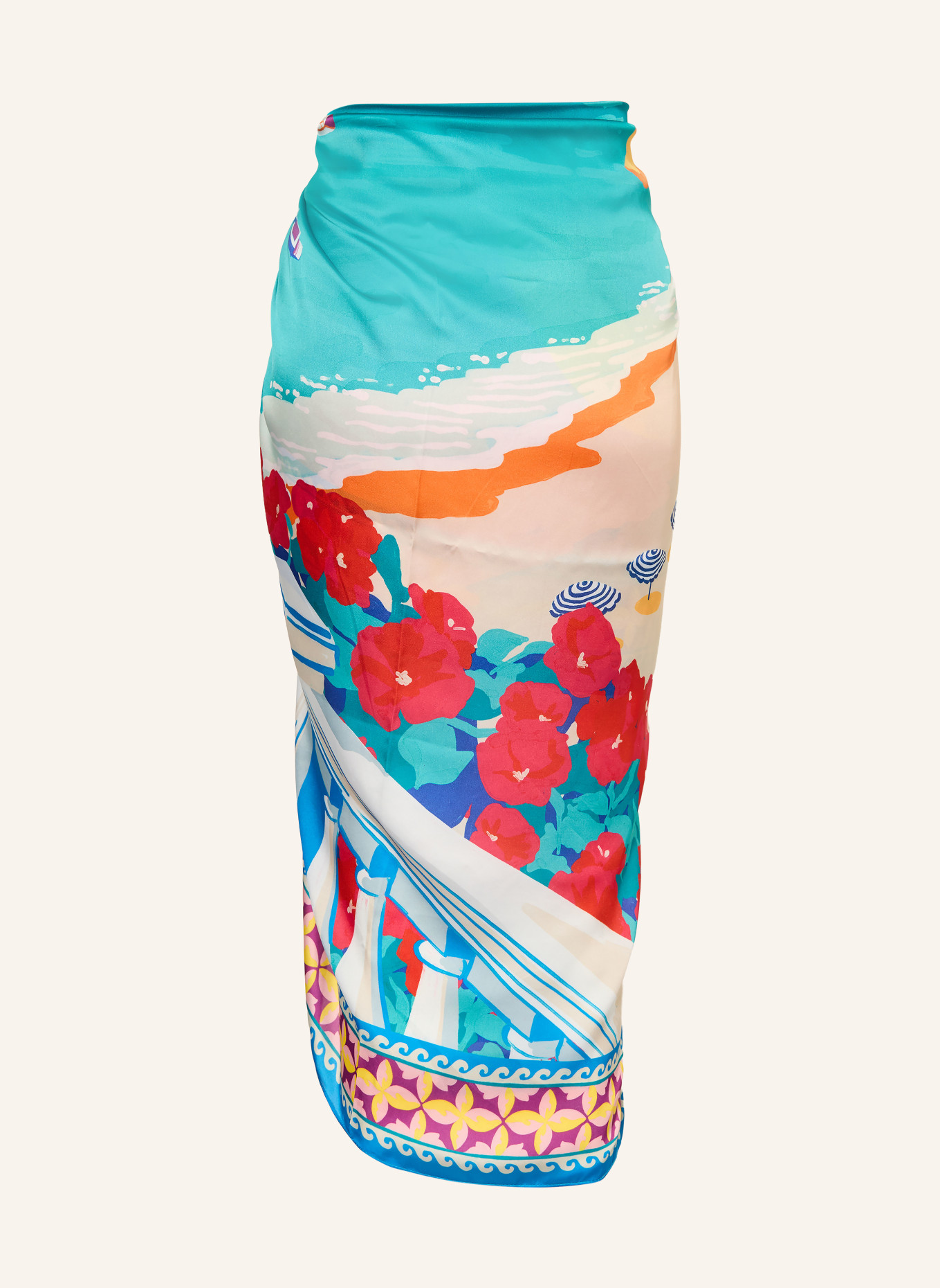 GOLDBERGH Saténový pareo FIORINA: TYRKYSOVÁ / RŮŽOVÁ / ŽLUTÁ