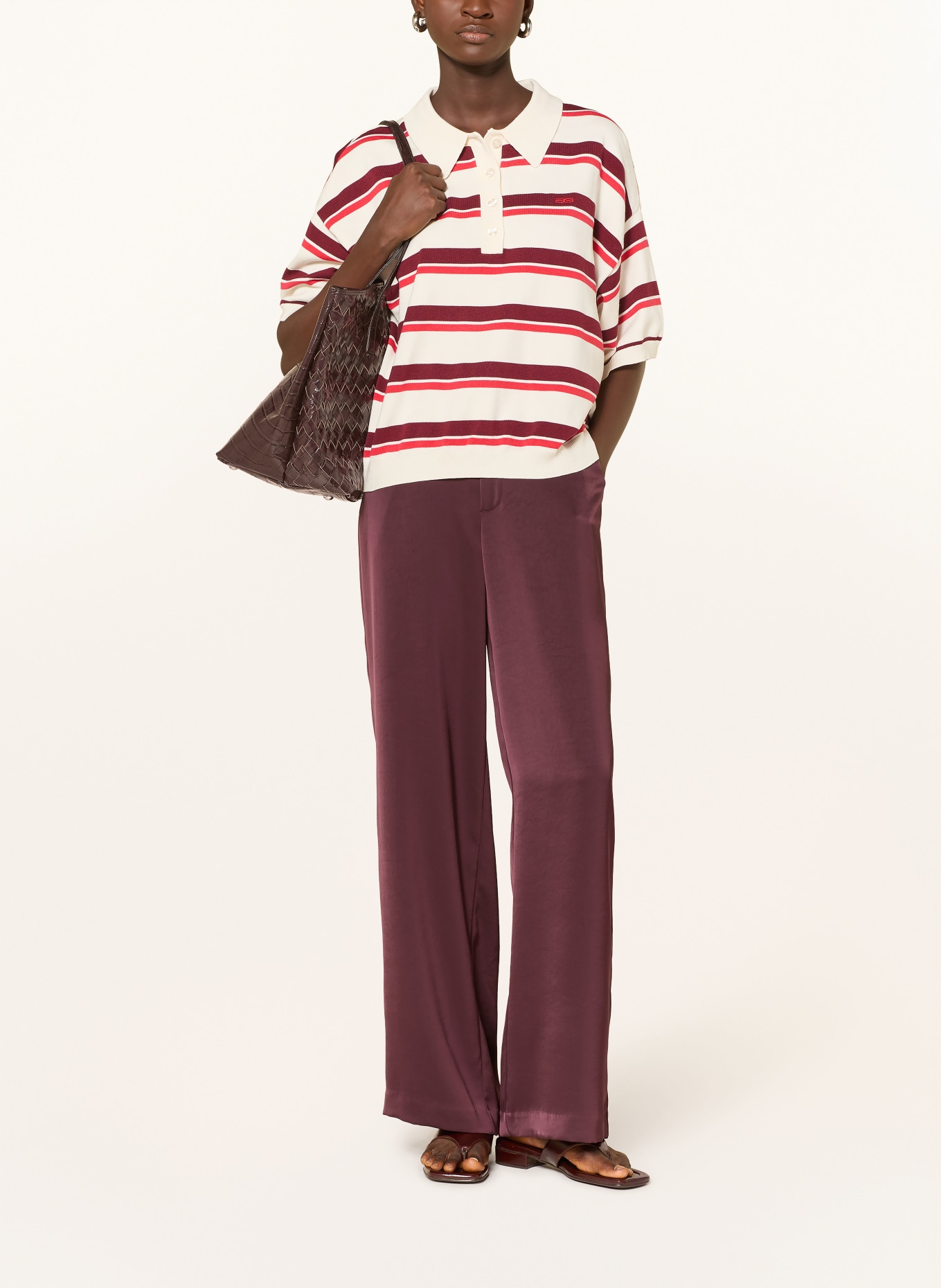 GESTUZ Strick-Poloshirt GZTAIA: CREME / DUNKELROT / ROT