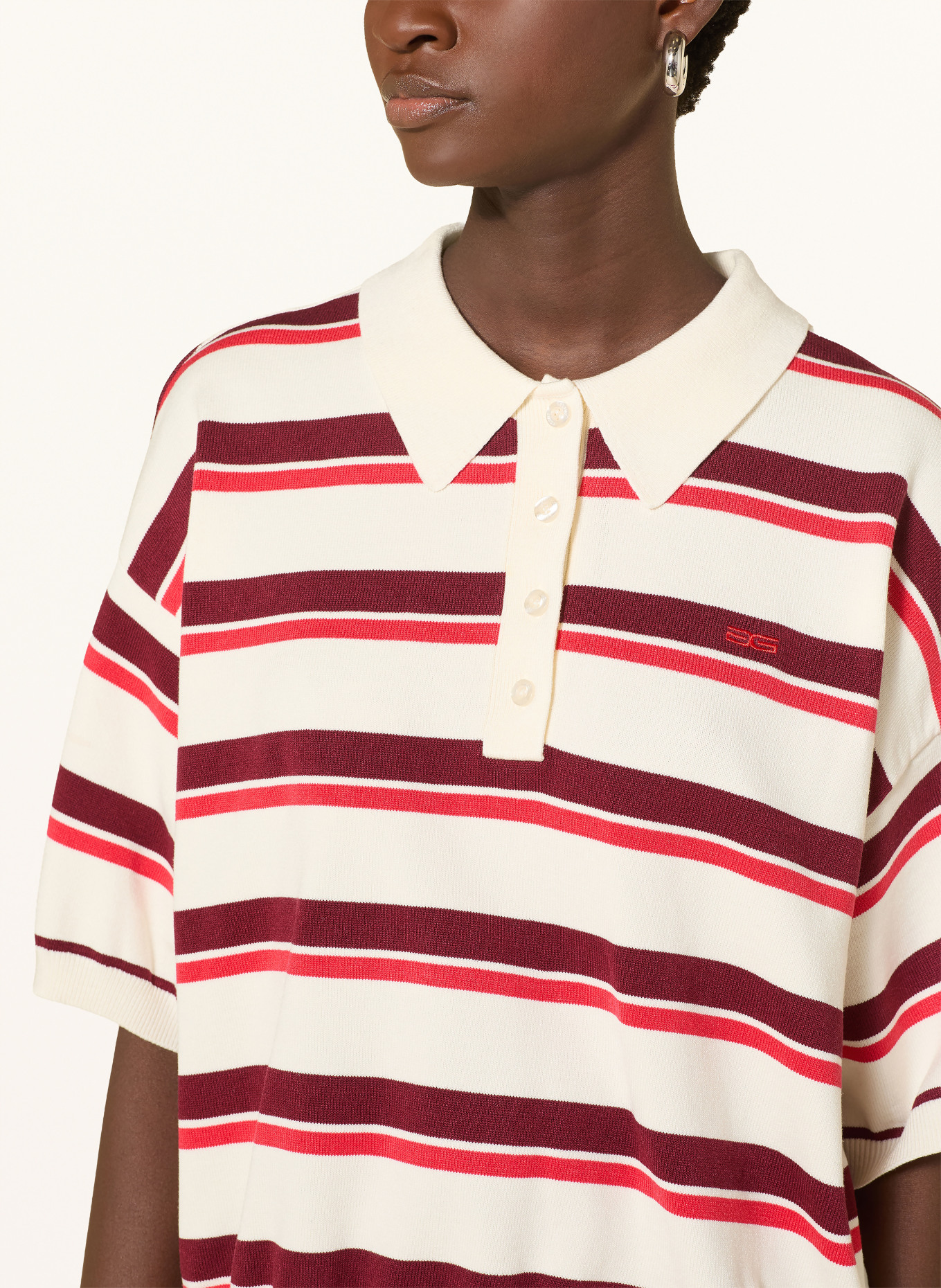 GESTUZ Strick-Poloshirt GZTAIA: CREME / DUNKELROT / ROT