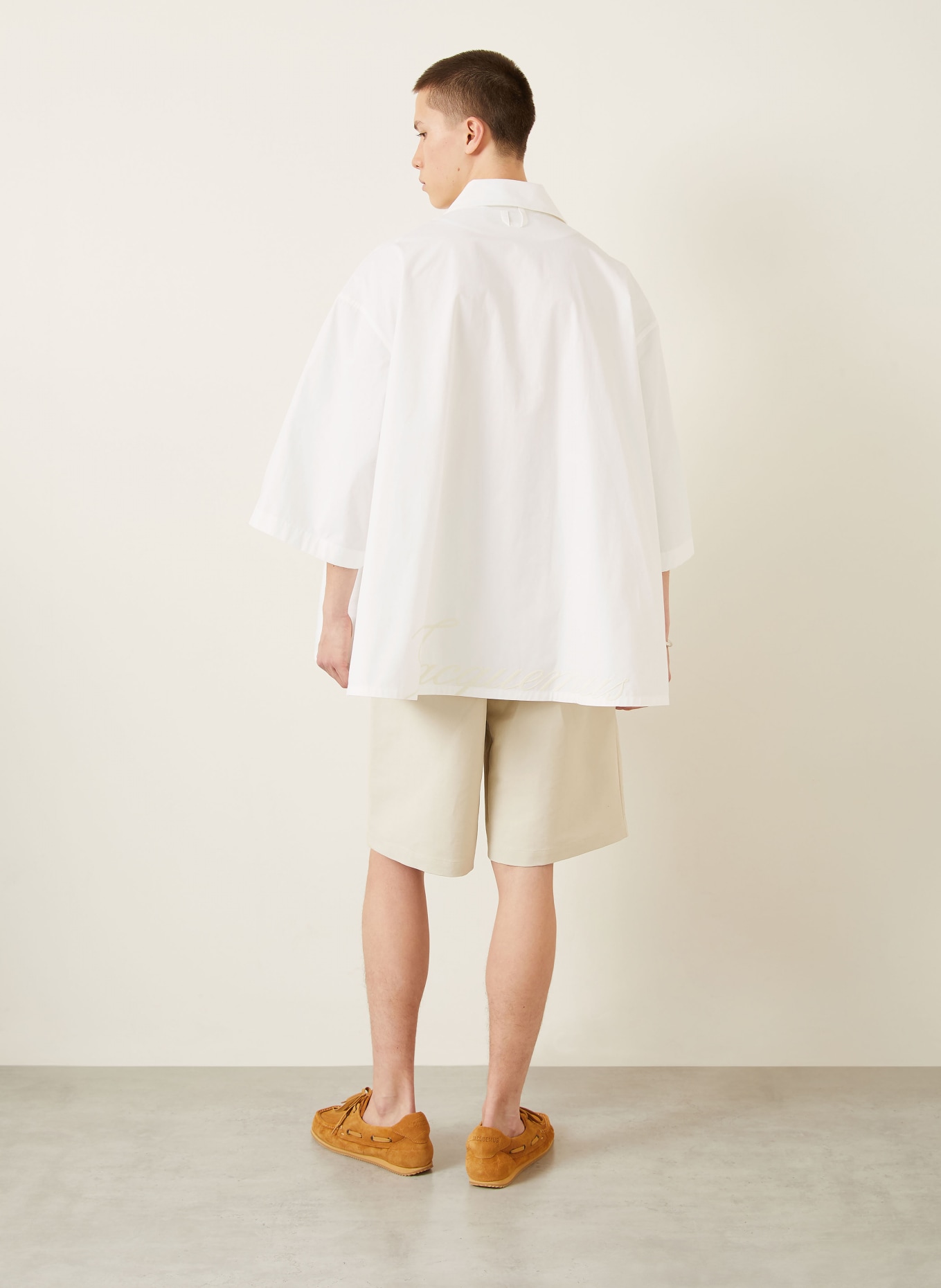 JACQUEMUS LA CHEMISE TRIANGLE Comfort Fit shirt with 3/4 sleeves: WHITE