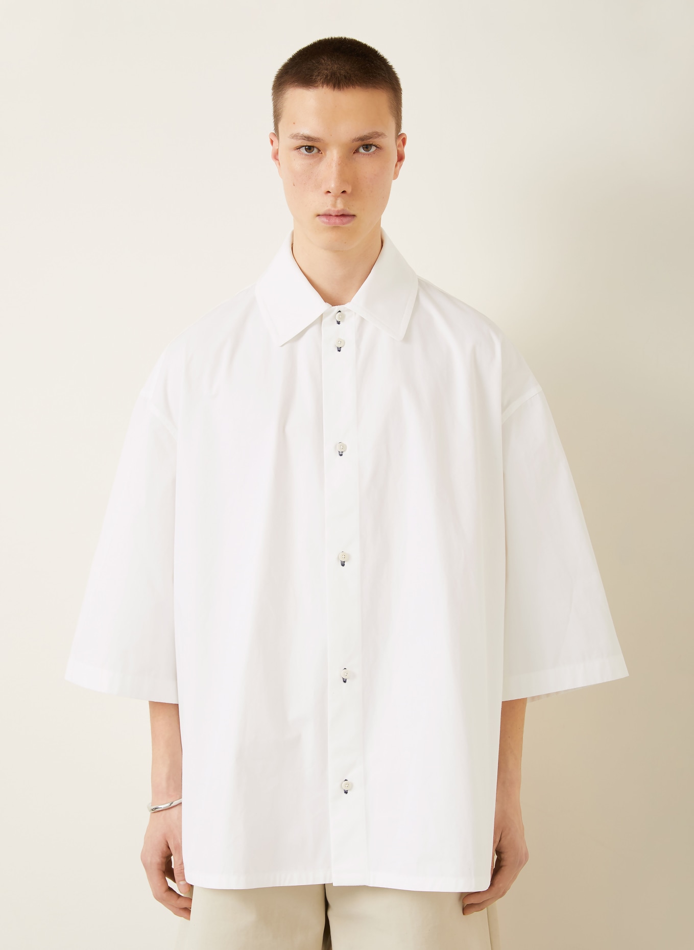 JACQUEMUS LA CHEMISE TRIANGLE Comfort Fit shirt with 3/4 sleeves: WHITE