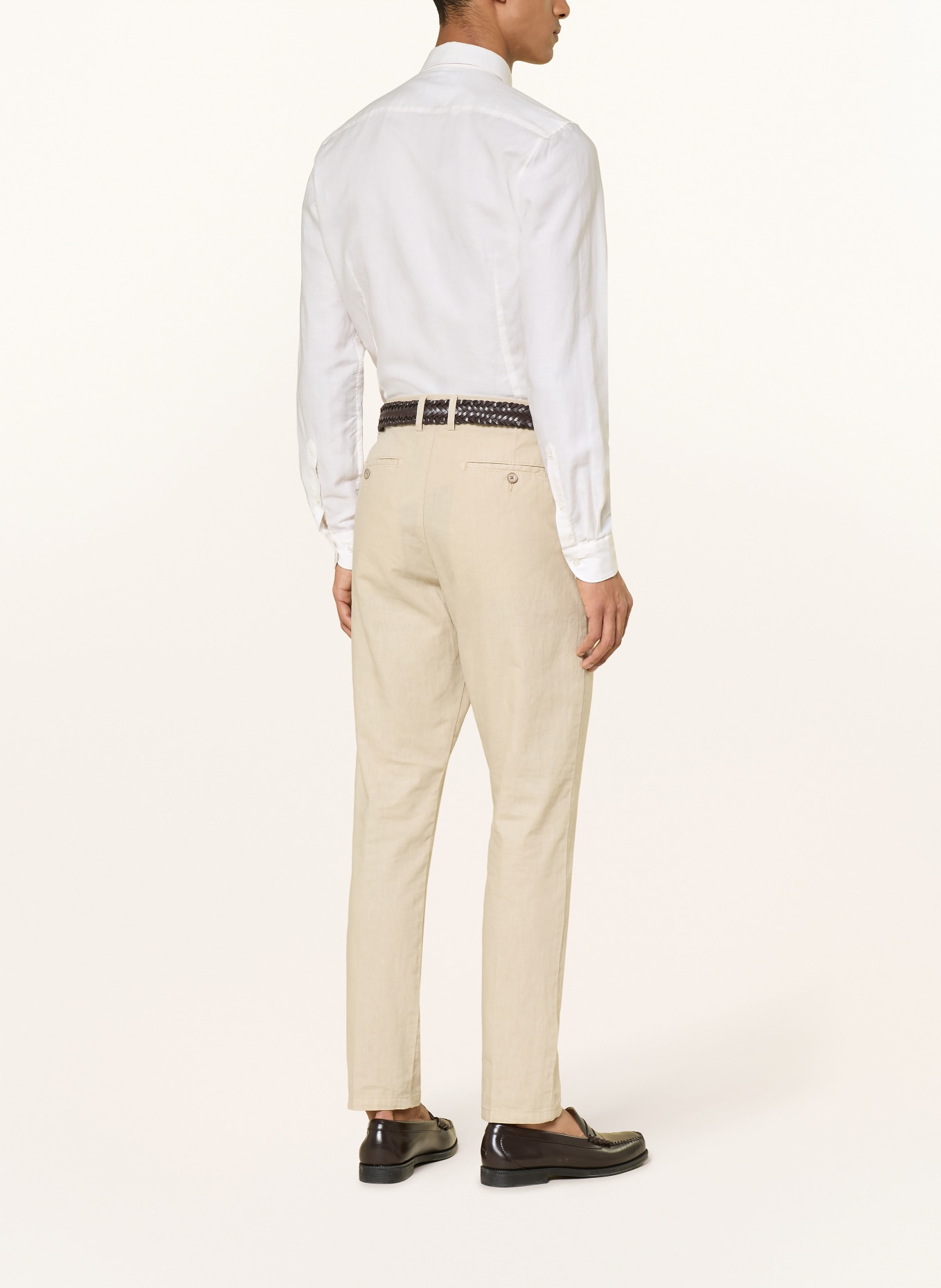 OLYMP Koszula Level Five o dopasowanym kroju z lnem: BEŻOWY