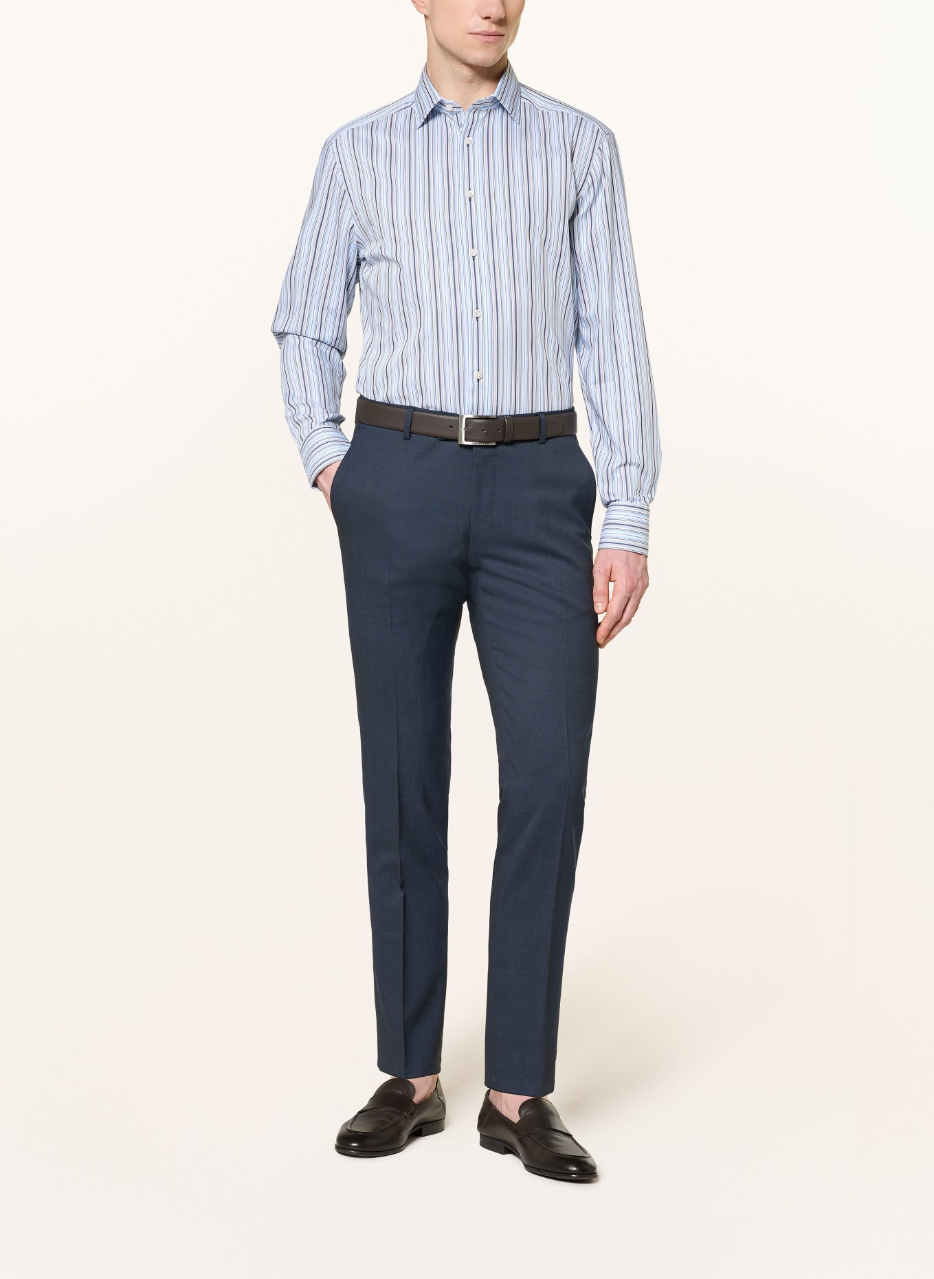 OLYMP Košile Luxor modern fit: TMAVĚ MODRÁ / SVĚTLE HNĚDÁ / BÍLÁ