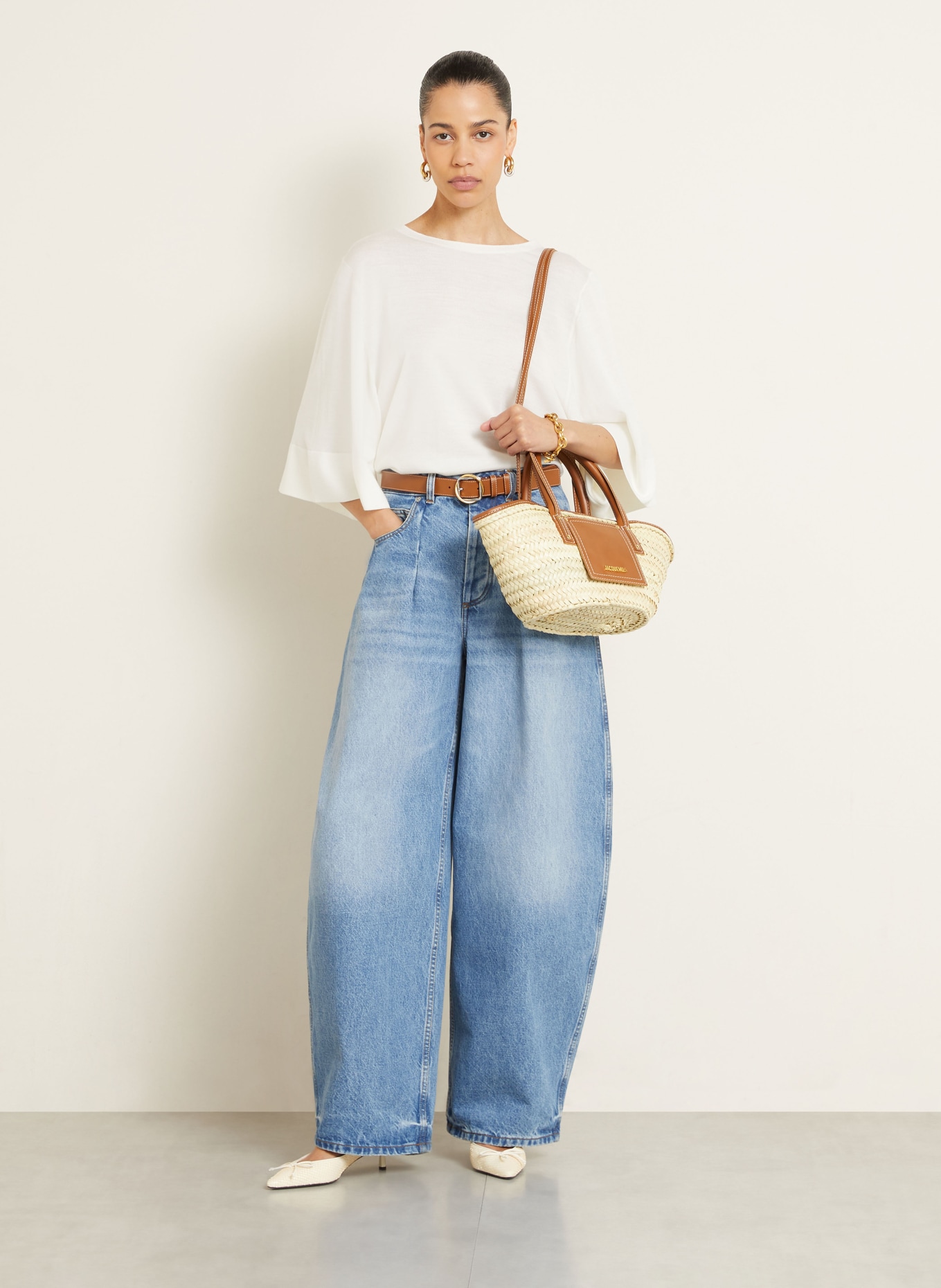 JACQUEMUS LA MAILLE MANANCO sweater with 3/4 sleeves: CREAM