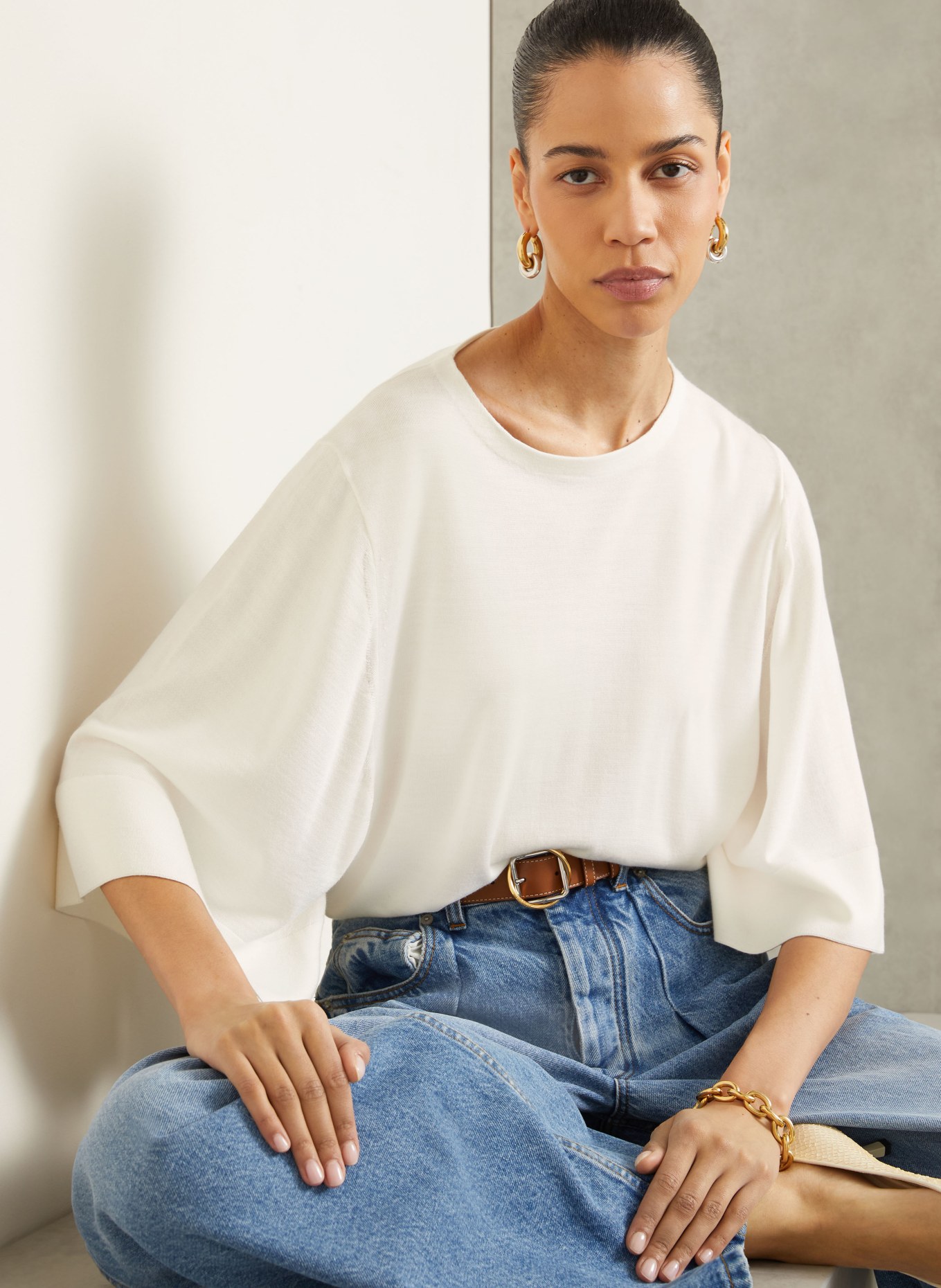 JACQUEMUS LA MAILLE MANANCO sweater with 3/4 sleeves: CREAM