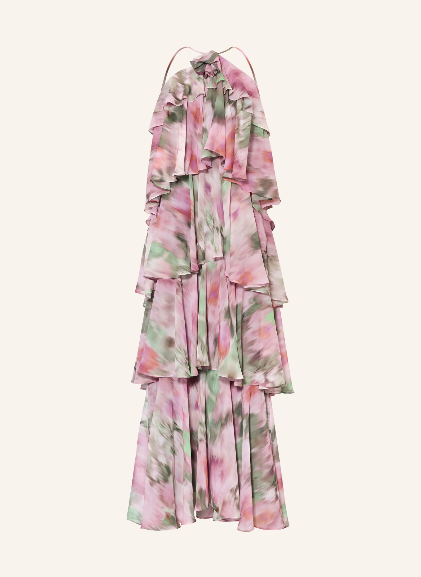 SWING Večerní šaty s volány: ZELENÁ / STARORŮŽOVÁ