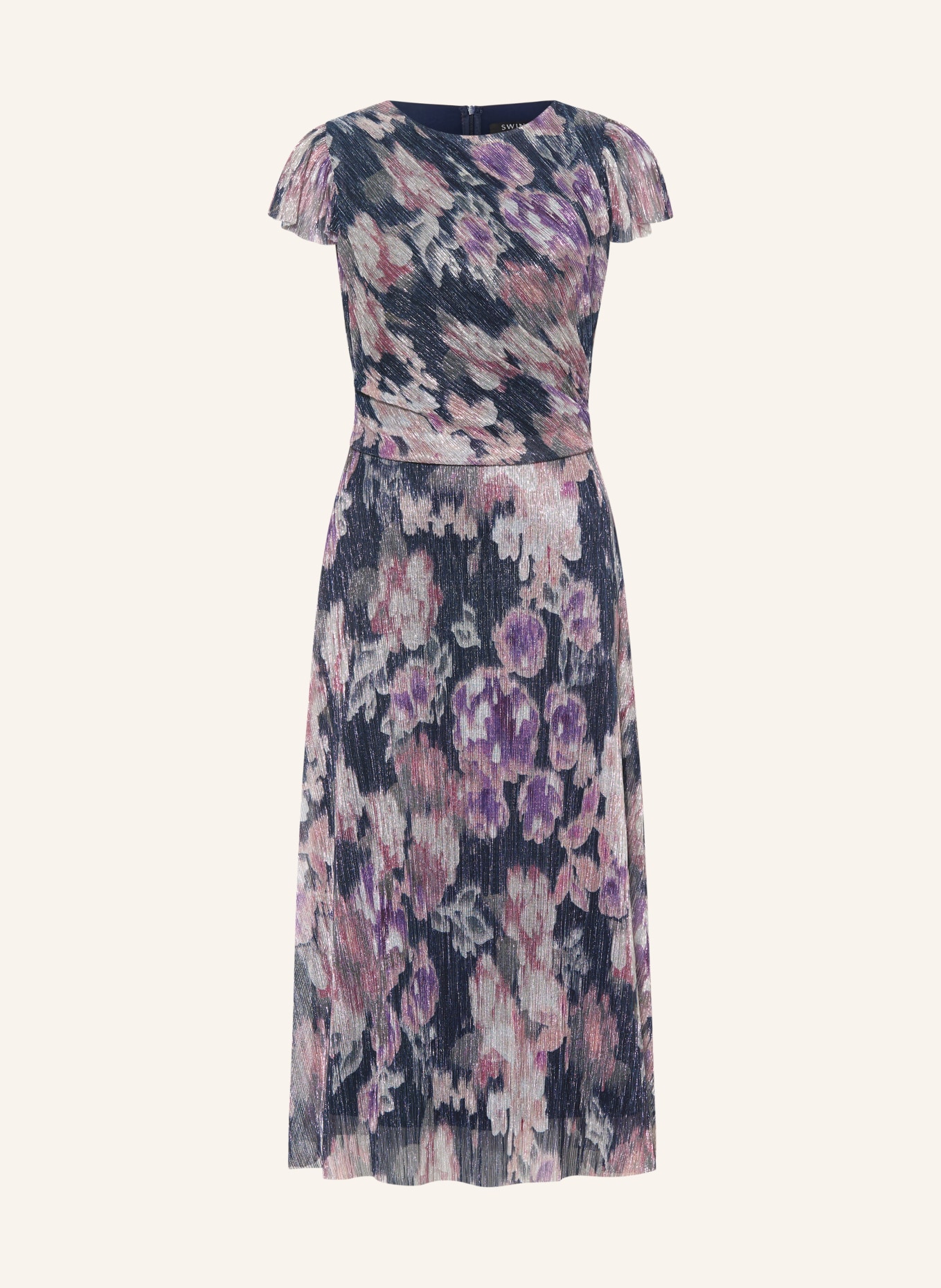 SWING Koktejlové šaty s plisováním a třpytivou nití: TMAVĚ MODRÁ / STARORŮŽOVÁ / FIALOVÁ