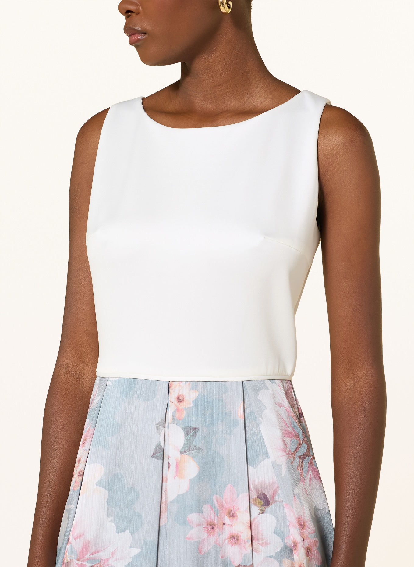 SWING Cocktail dress in a mix of materials: BLUE GRAY / ROSE / CREAM