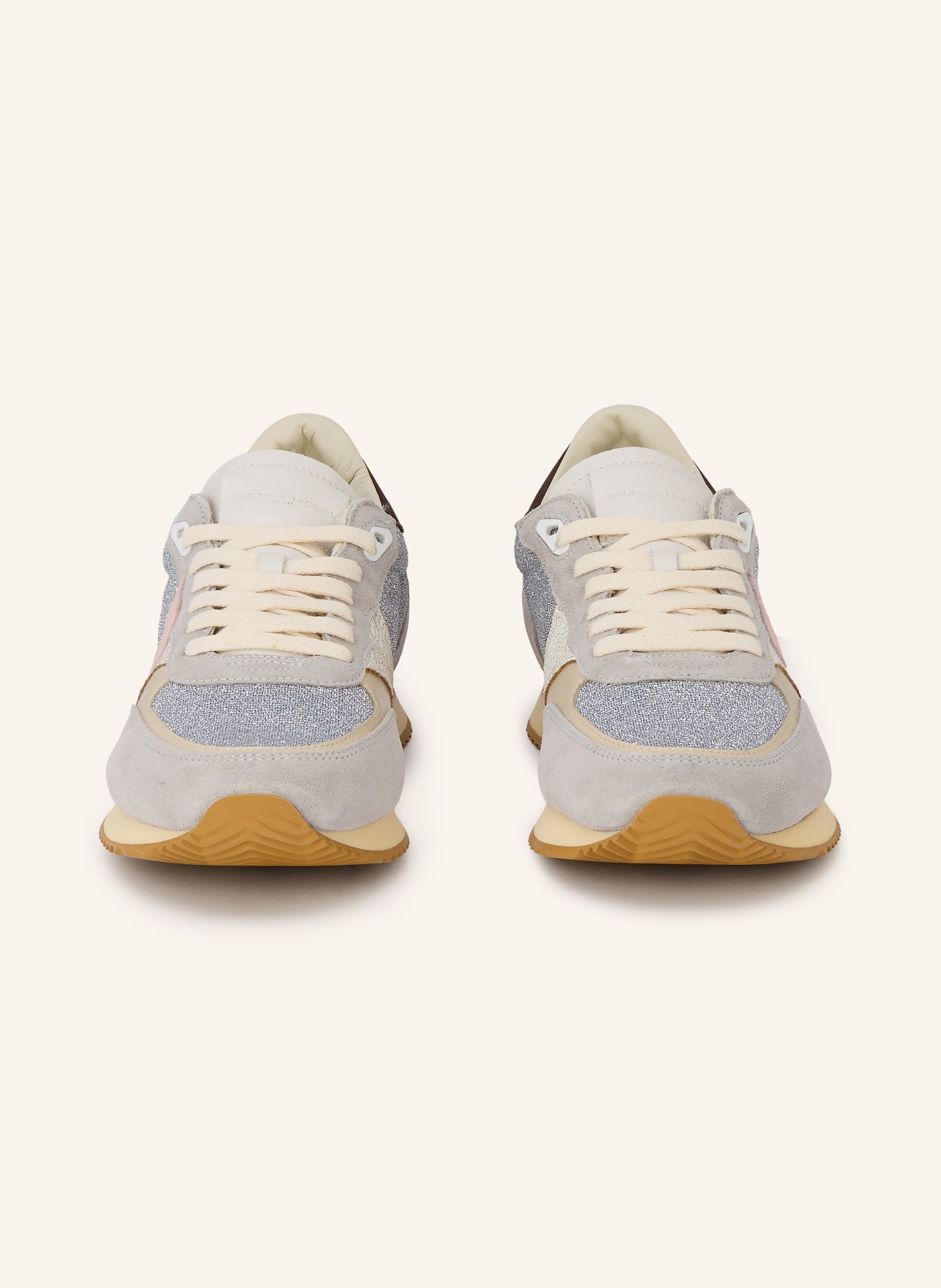 PHILIPPE MODEL Sneaker BLVILLE LOW: SILBER / DUNKELBRAUN / ROSÉ