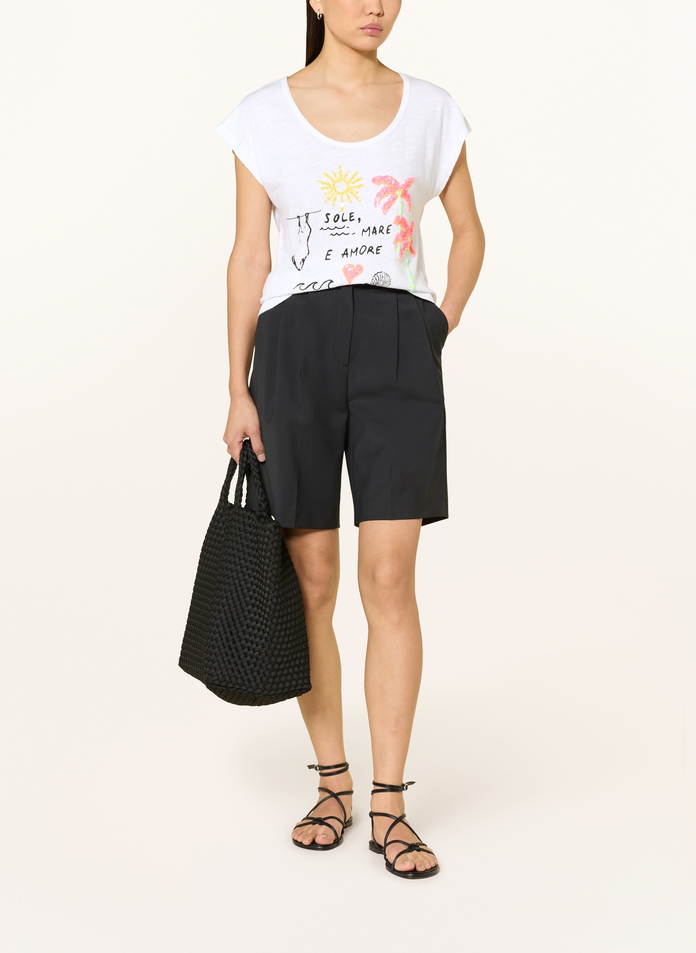 Grace T-shirt à paillettes: BLANC / ORANGE FLUO / JAUNE