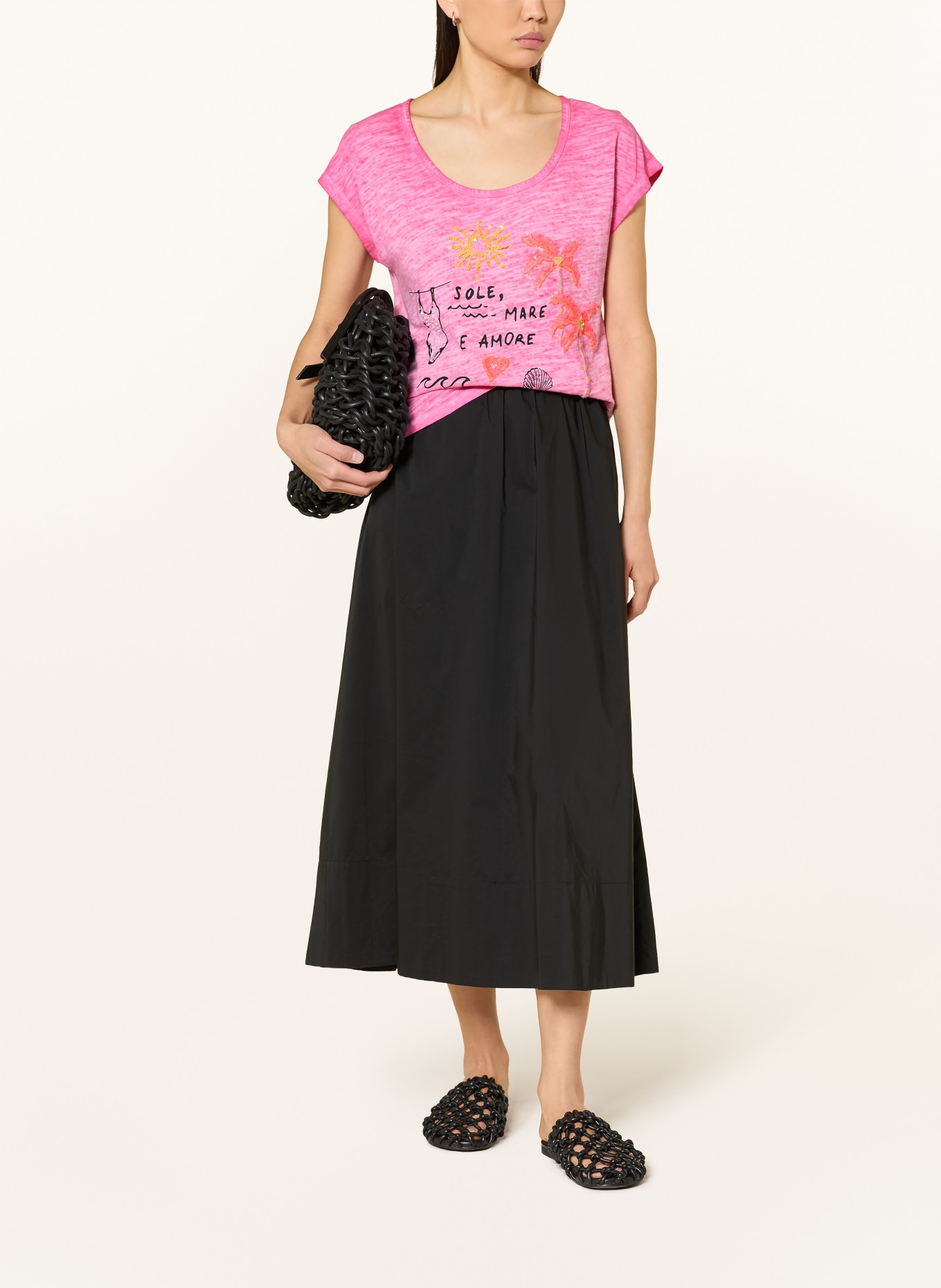 Grace T-shirt à paillettes: ROSE / ORANGE FLUO / NOIR