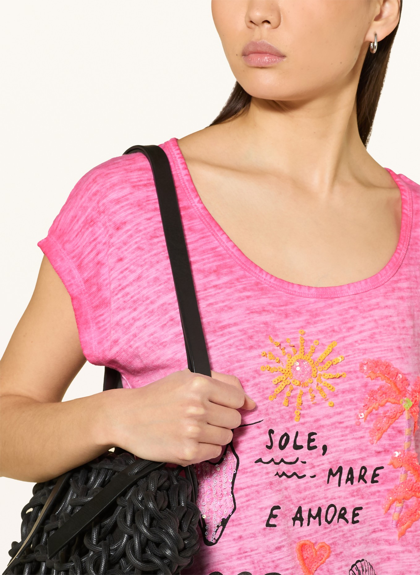 Grace T-shirt à paillettes: ROSE / ORANGE FLUO / NOIR