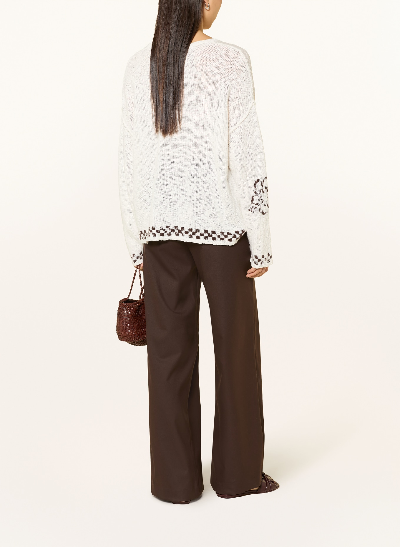 Grace Pull avec lin: ÉCRU / MARRON FONCÉ