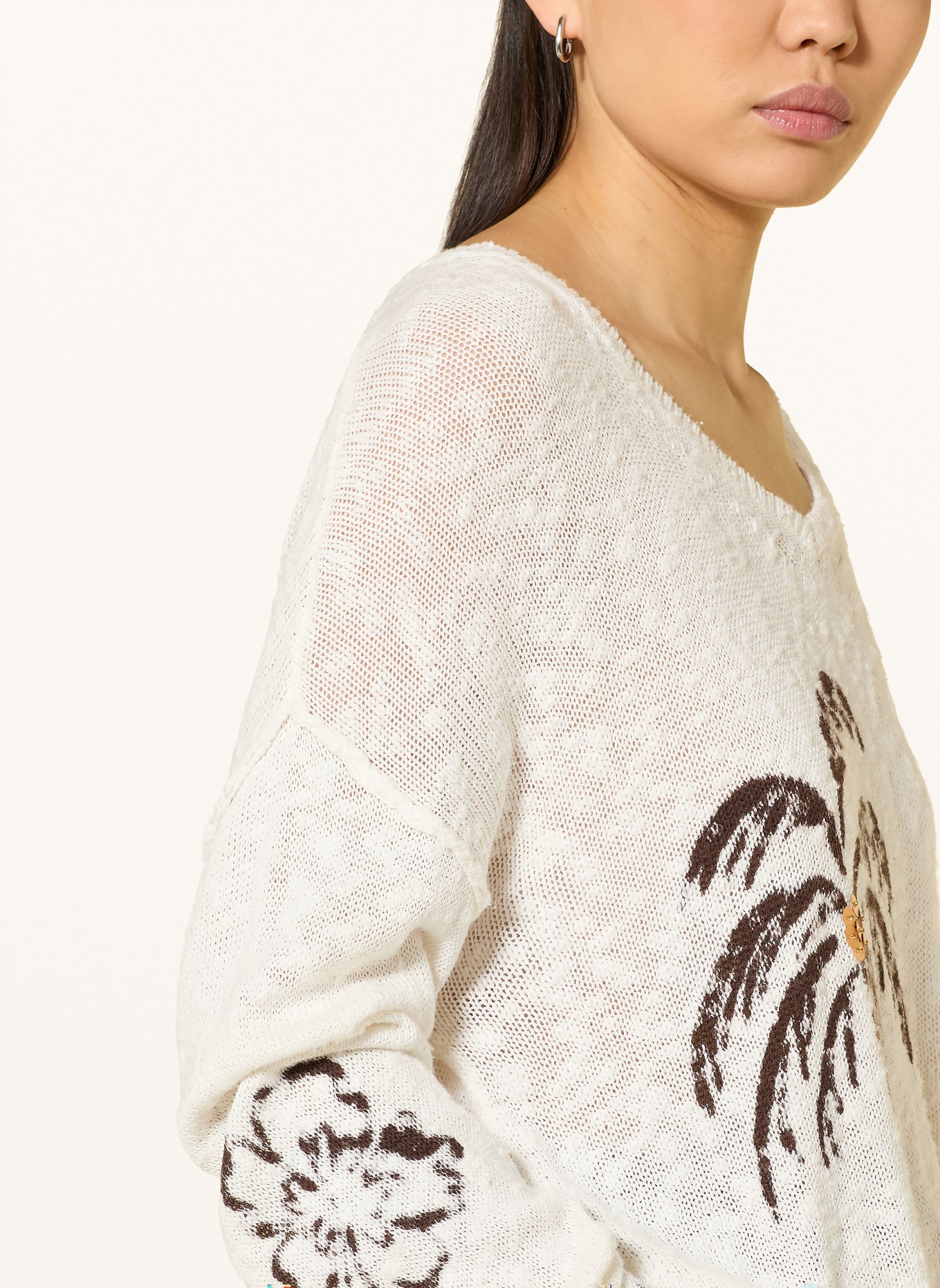 Grace Pull avec lin: ÉCRU / MARRON FONCÉ