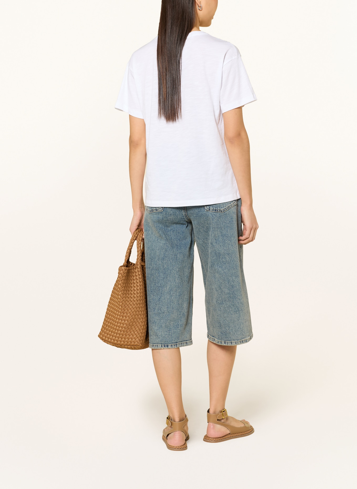 Grace T-Shirt mit Schmuckperlen: WEISS / CAMEL / ROT