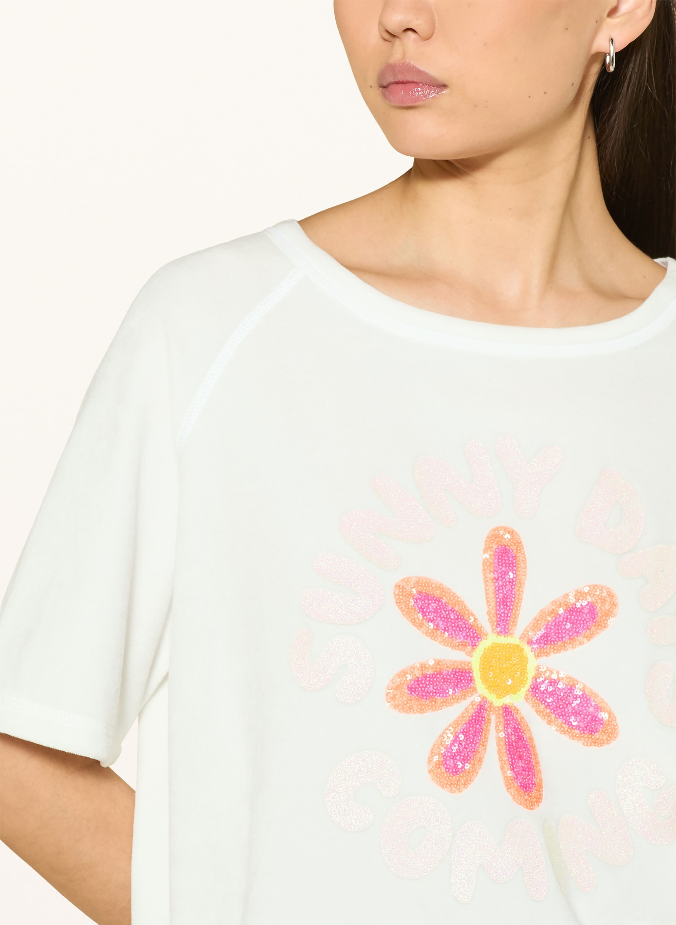 Grace T-Shirt aus Frottee mit Pailletten: ECRU / NEONPINK / NEONORANGE