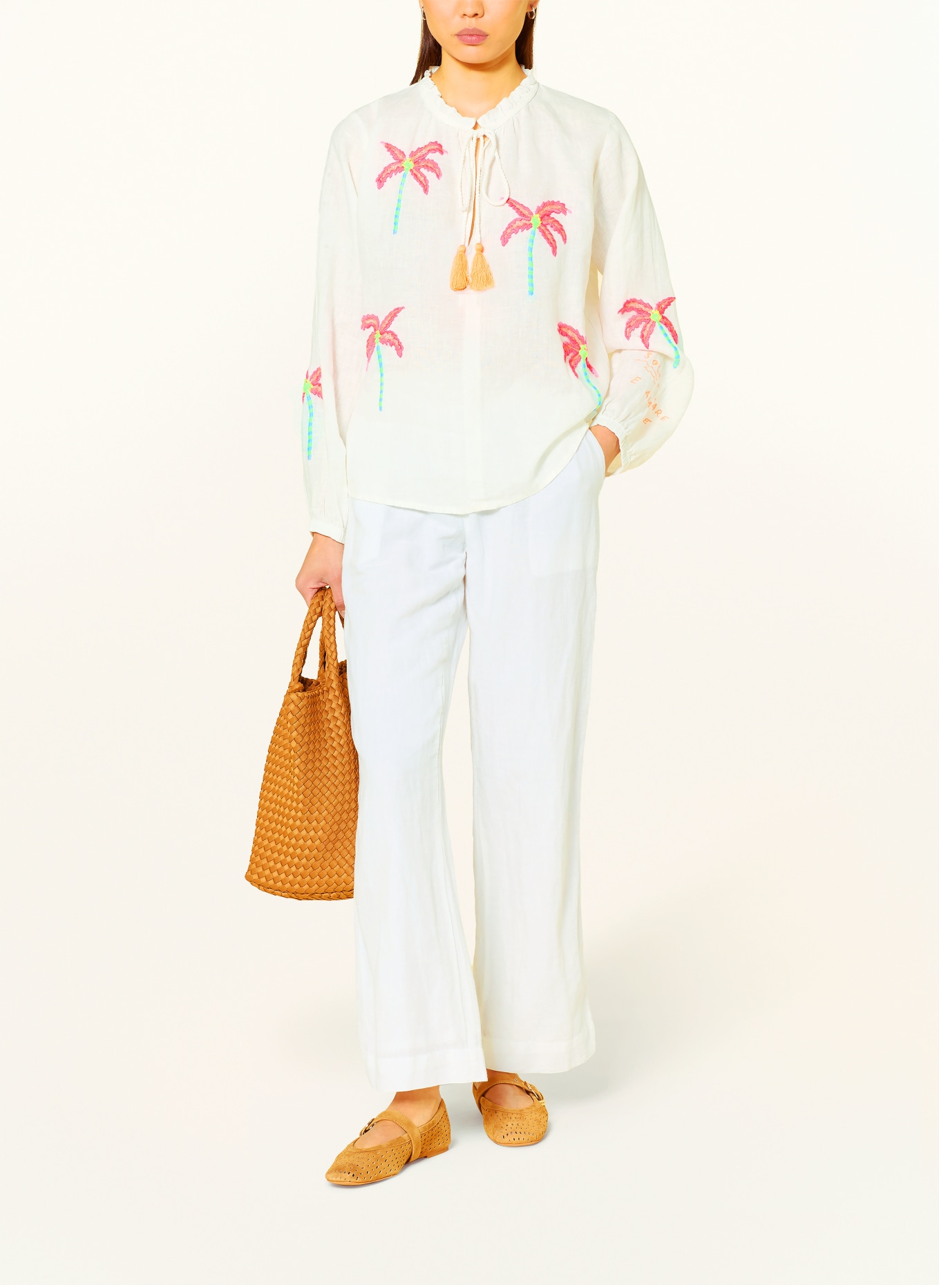 Grace Chemisier en lin avec paillettes: BLANC / ROSE FUCHSIA FLUO / VERT FLUO