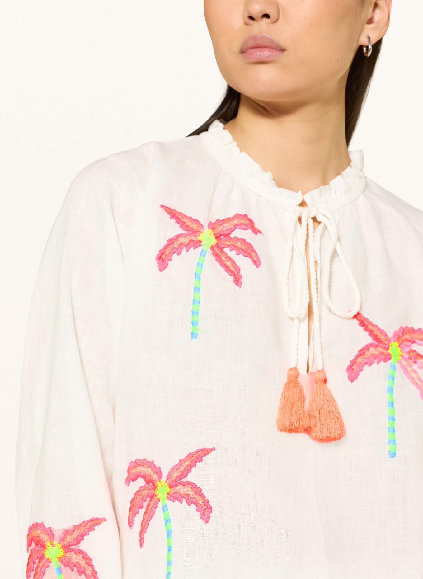 Grace Chemisier en lin avec paillettes: BLANC / ROSE FUCHSIA FLUO / VERT FLUO