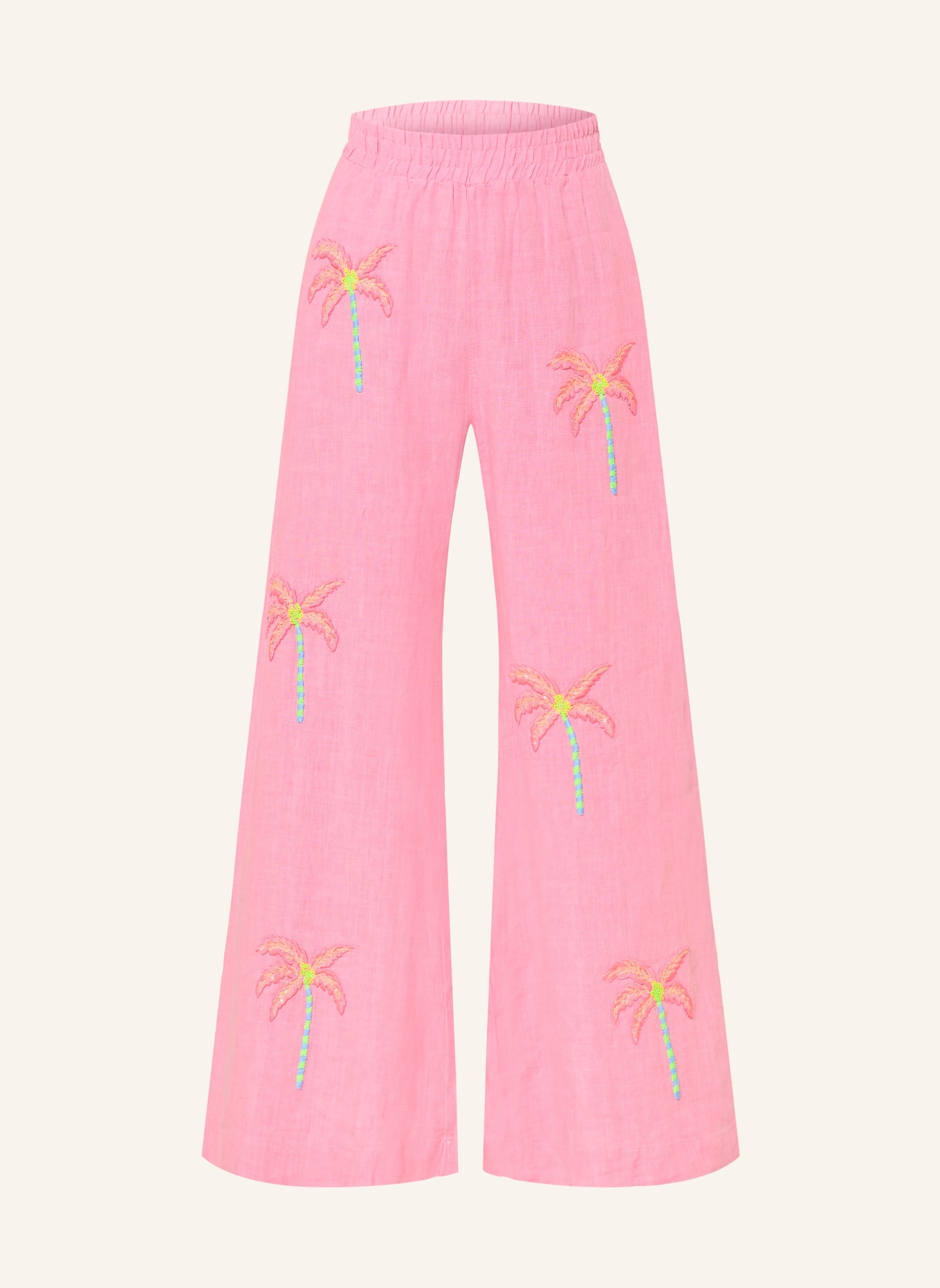 Grace Pantalon marinière en lin avec paillettes: ROSE / ROSE FUCHSIA FLUO / VERT FLUO