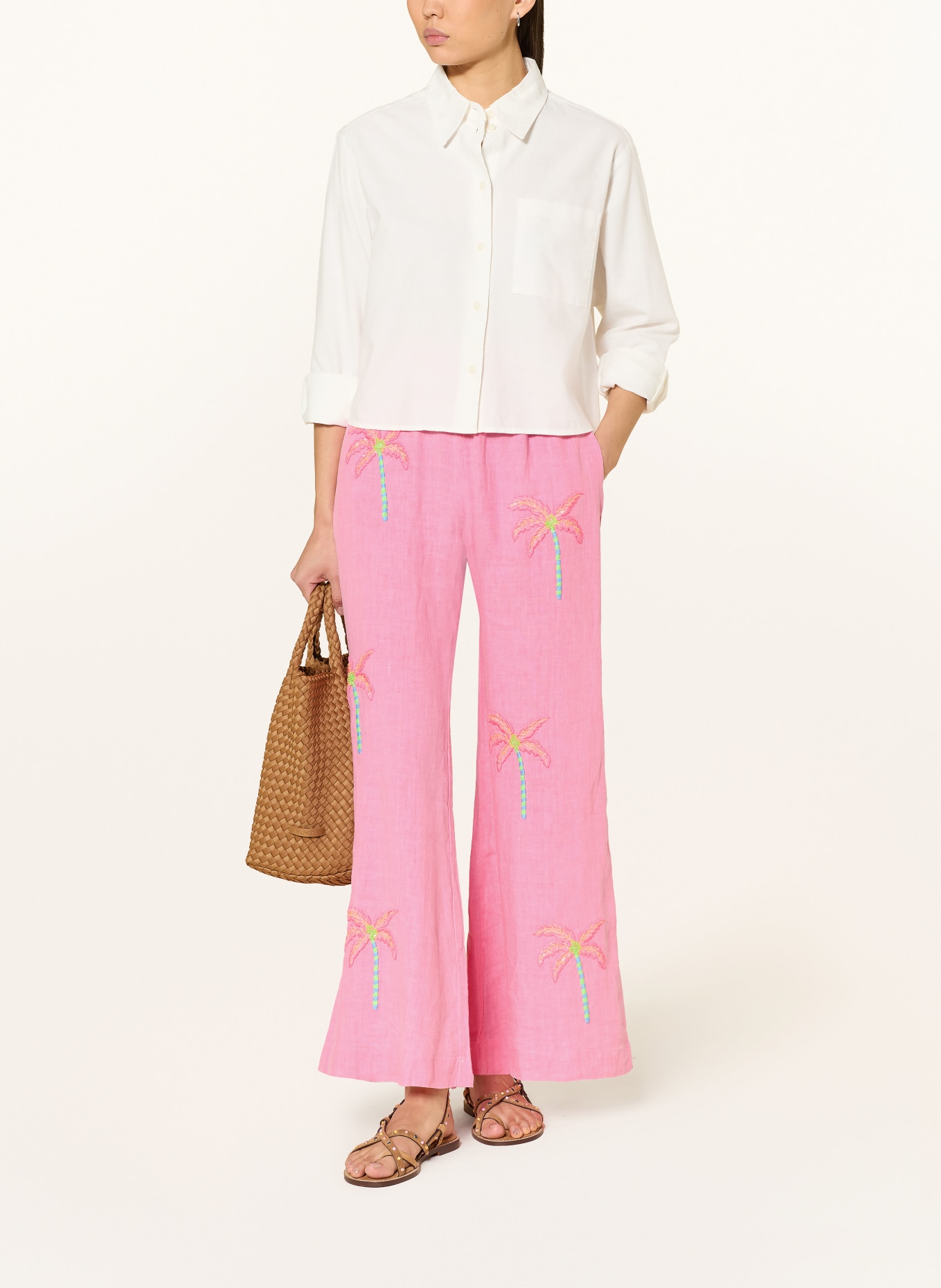 Grace Pantalon marinière en lin avec paillettes: ROSE / ROSE FUCHSIA FLUO / VERT FLUO