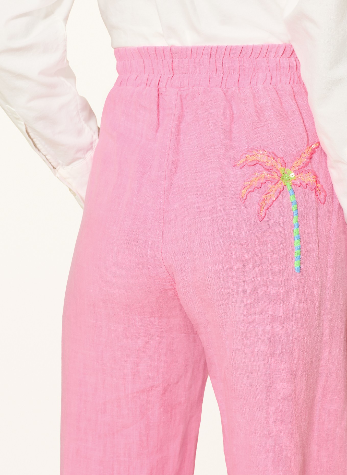 Grace Pantalon marinière en lin avec paillettes: ROSE / ROSE FUCHSIA FLUO / VERT FLUO