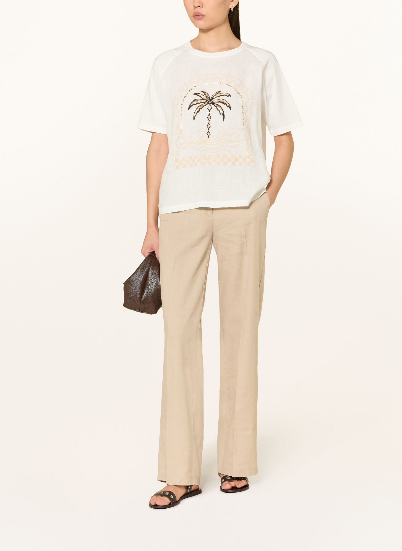 Grace T-Shirt mit Leinen und Pailletten: WEISS / GOLD / SCHWARZ