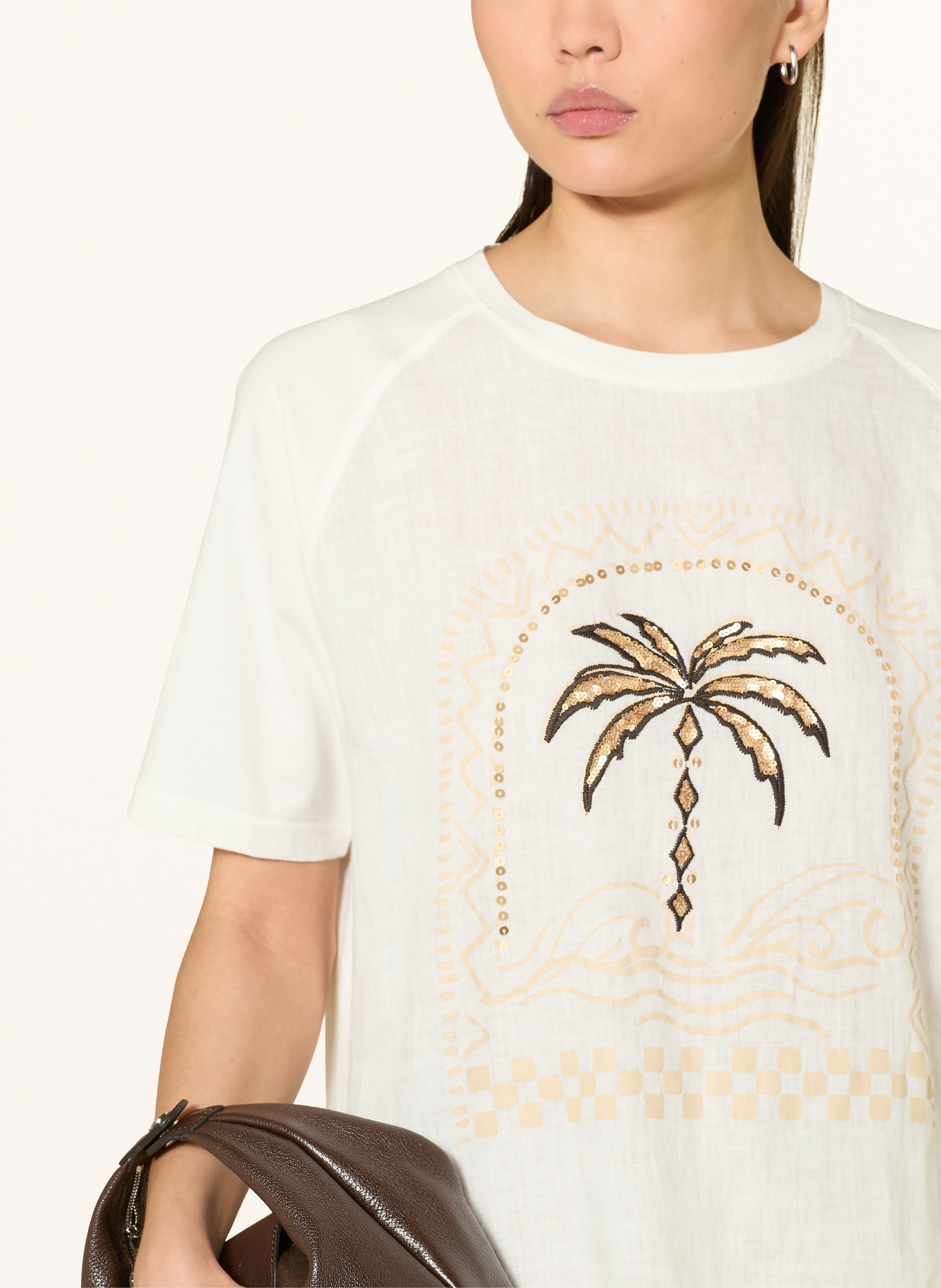 Grace T-Shirt mit Leinen und Pailletten: WEISS / GOLD / SCHWARZ