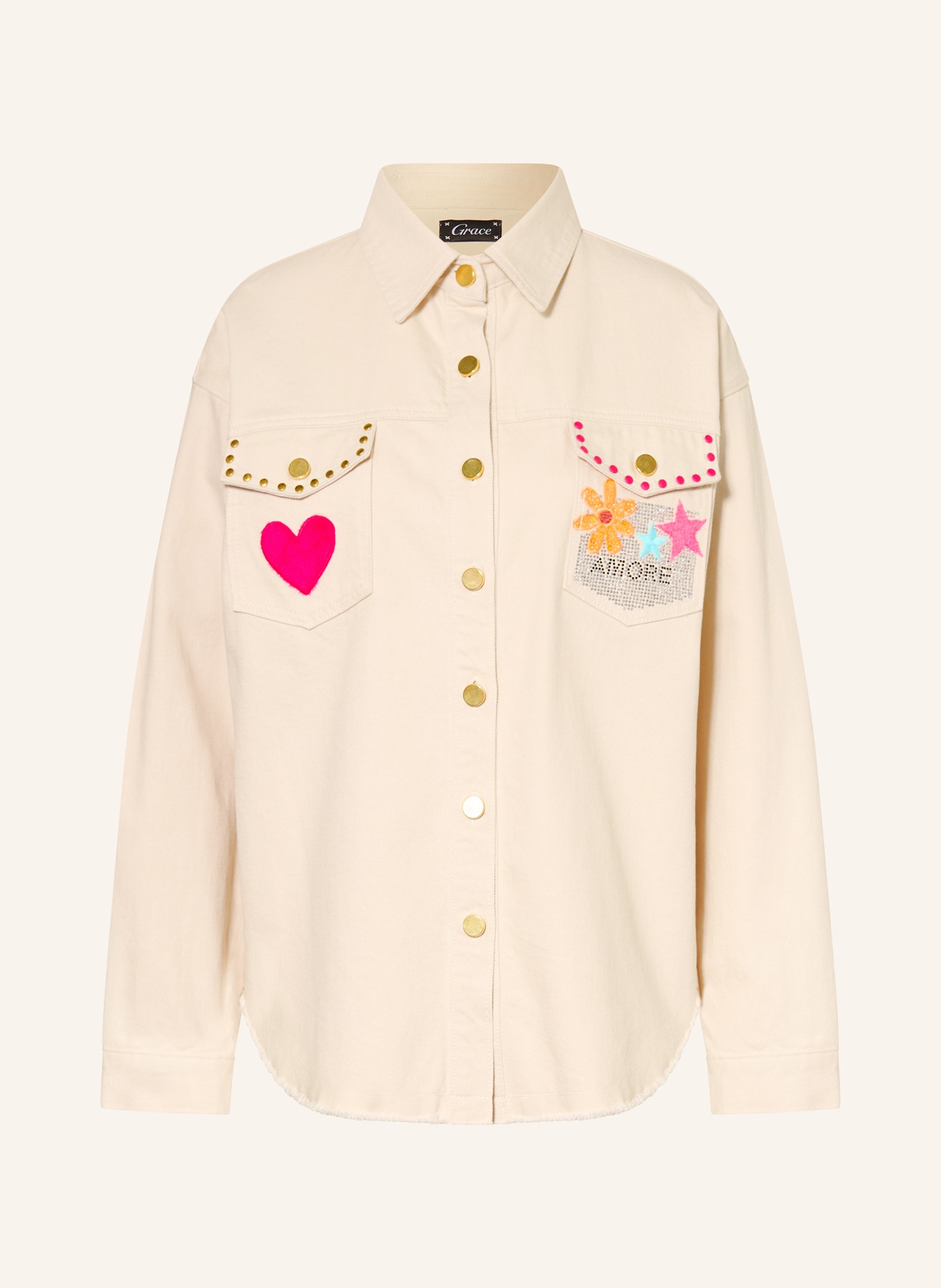 Grace Surchemise en jean avec paillettes et pierres précieuses: 103 CREME