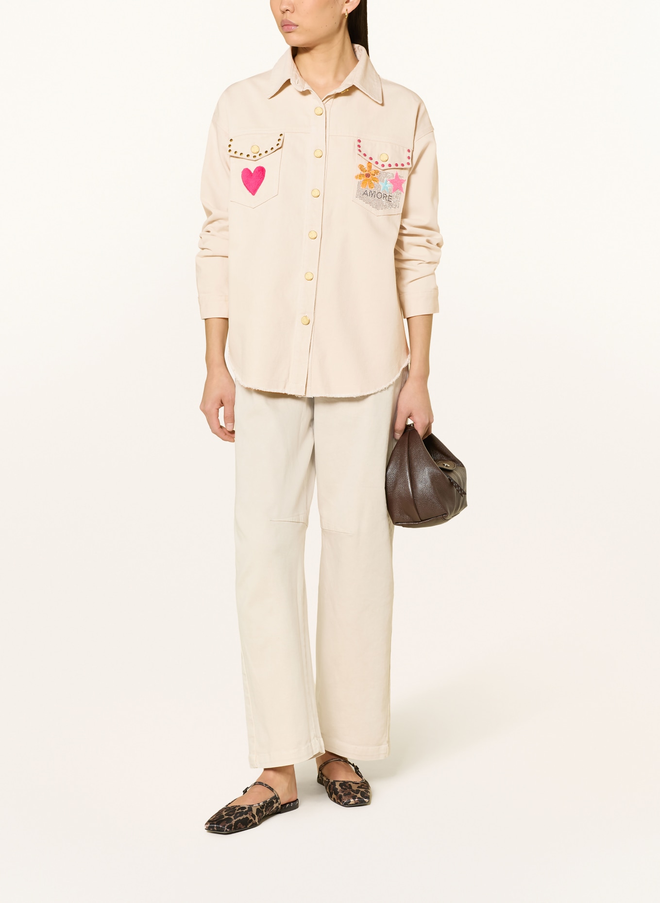 Grace Surchemise en jean avec paillettes et pierres précieuses: 103 CREME