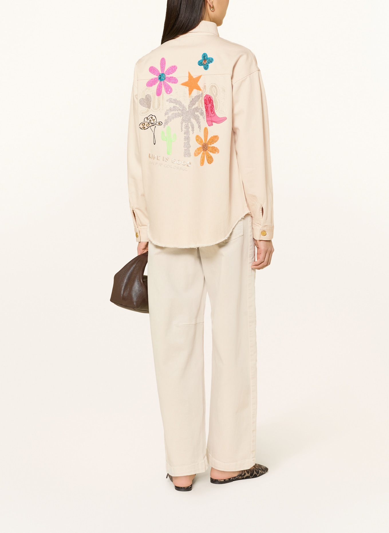 Grace Surchemise en jean avec paillettes et pierres précieuses: 103 CREME