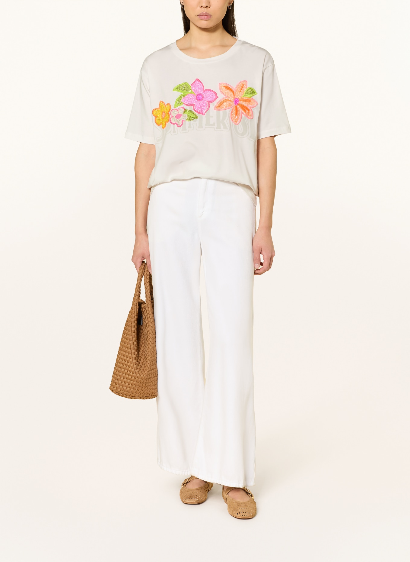 Grace T-Shirt mit Pailletten: WEISS / NEONPINK / NEONORANGE