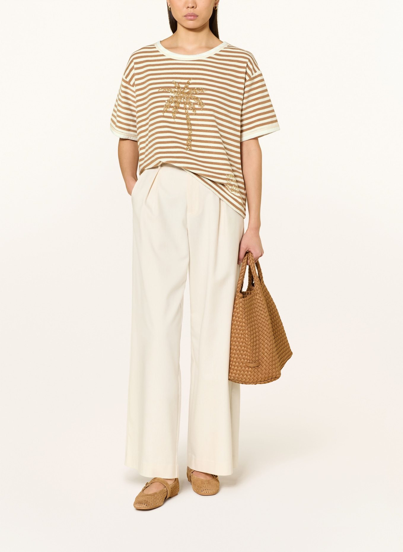 Grace T-shirt en tissu éponge avec paillettes: MARRON / OR / CRÈME