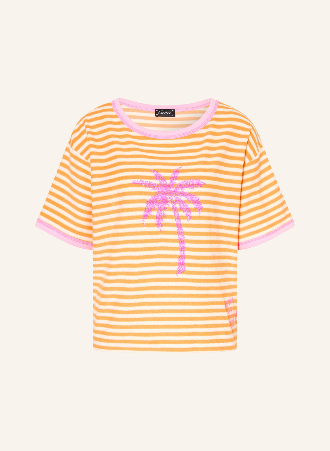 Grace T-shirt en tissu éponge avec paillettes: ORANGE FONCÉ / ROSE FUCHSIA / ORANGE CLAIR