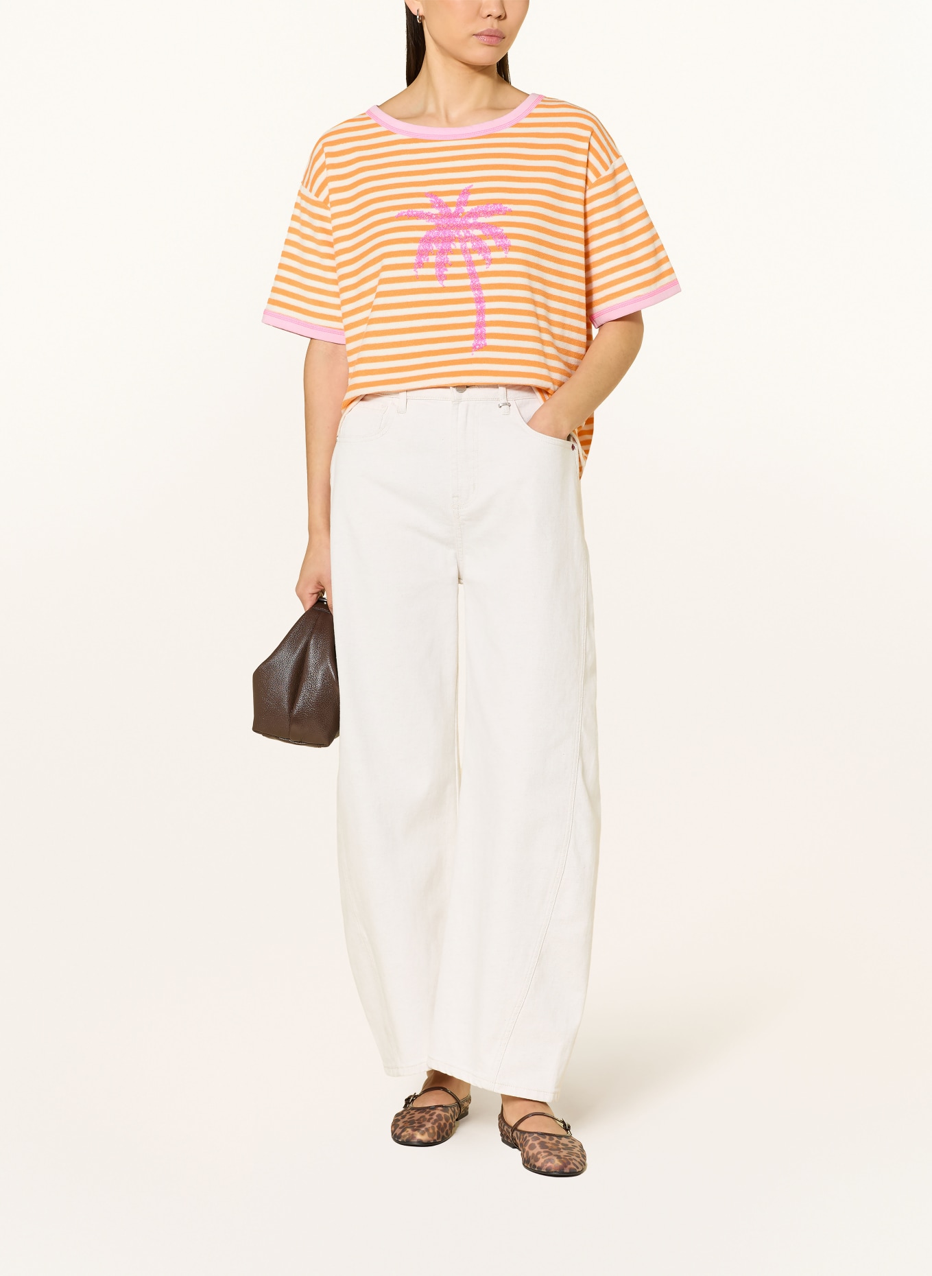 Grace T-shirt en tissu éponge avec paillettes: ORANGE FONCÉ / ROSE FUCHSIA / ORANGE CLAIR