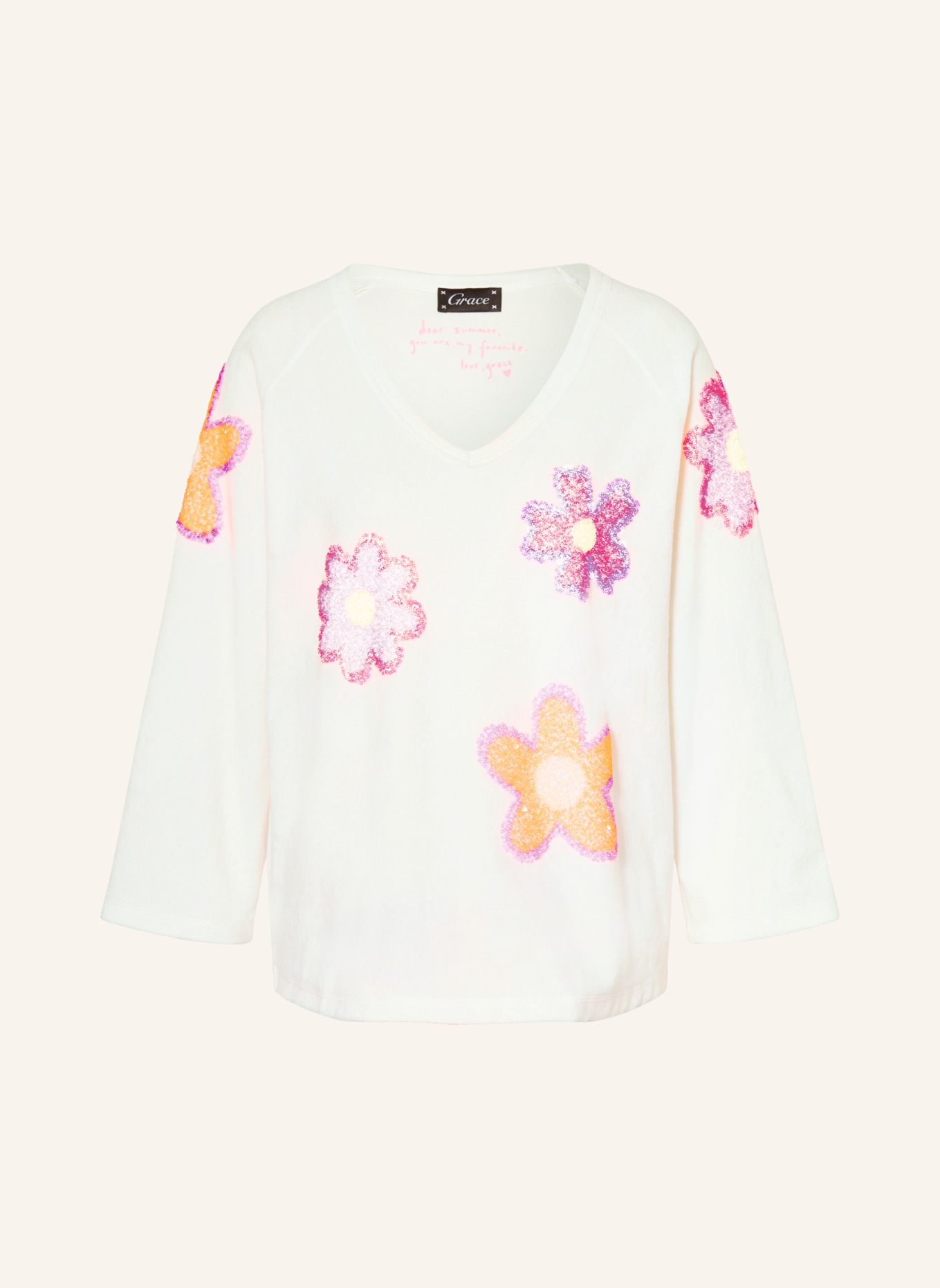 Grace Sweatshirt with 3/4 sleeves and sequins: ECRU / NEON PINK / NEON ORANGE