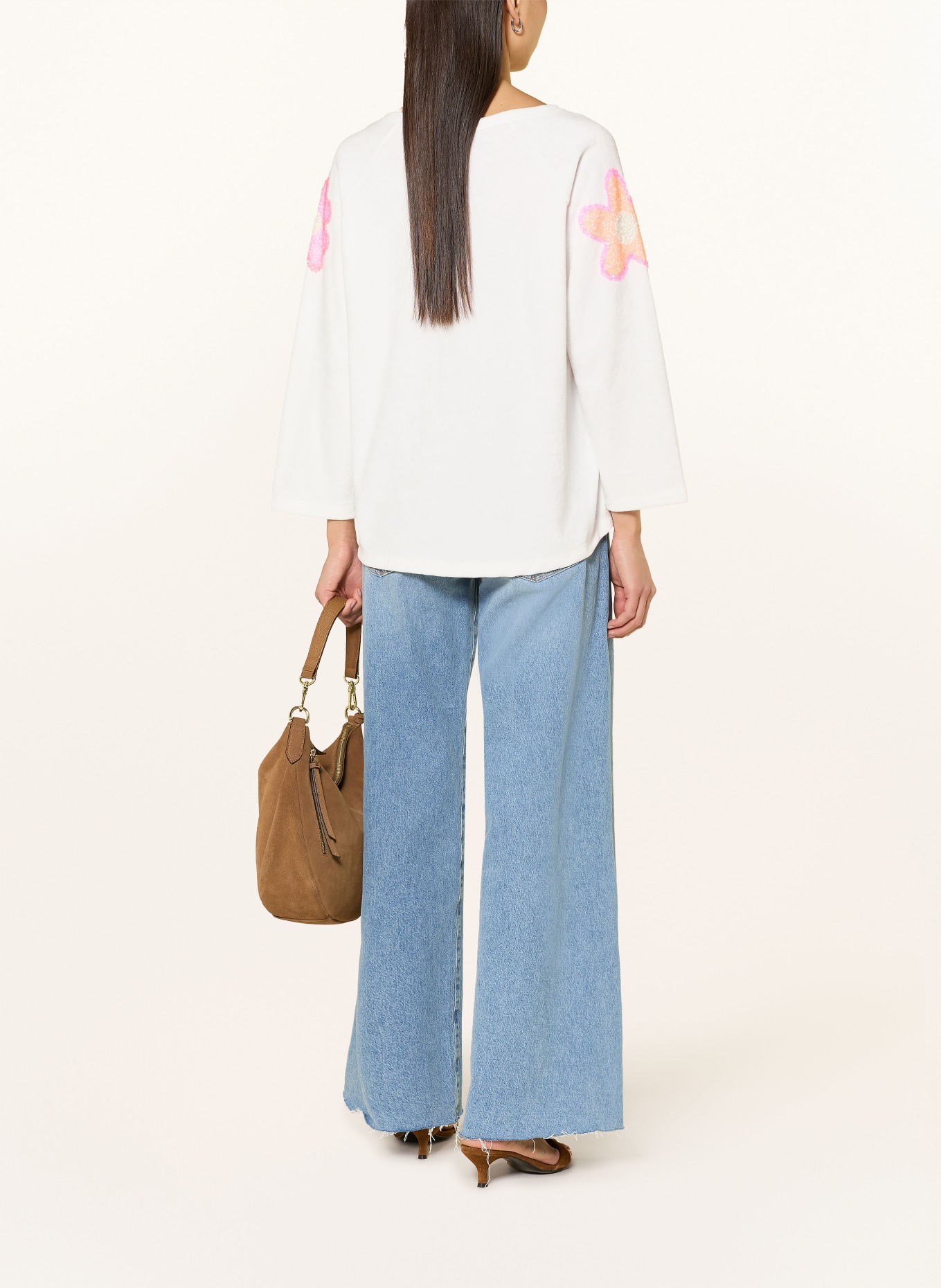 Grace Sweatshirt with 3/4 sleeves and sequins: ECRU / NEON PINK / NEON ORANGE