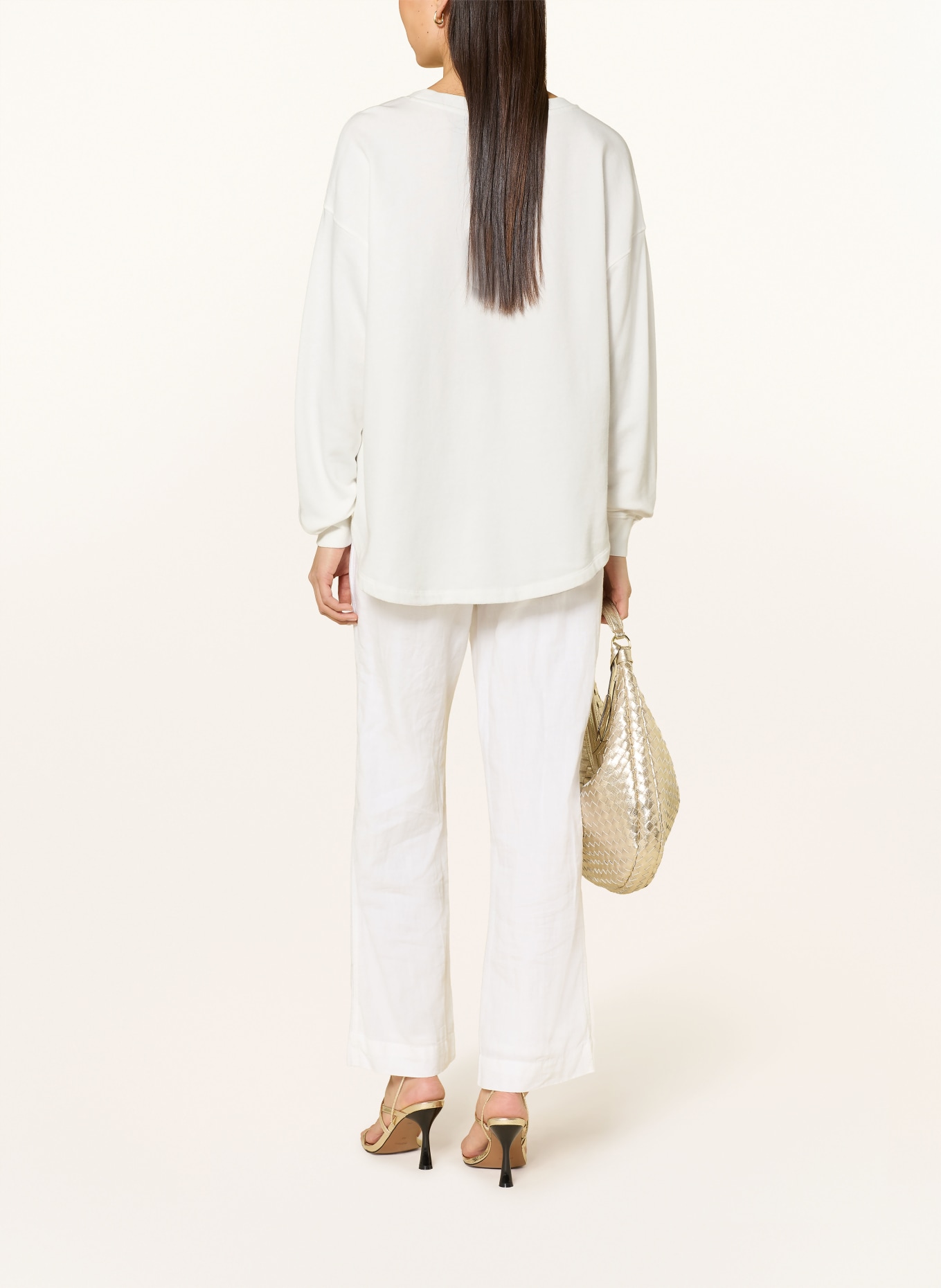 Grace Sweatshirt with linen and sequins: WHITE / SILVER / GOLD