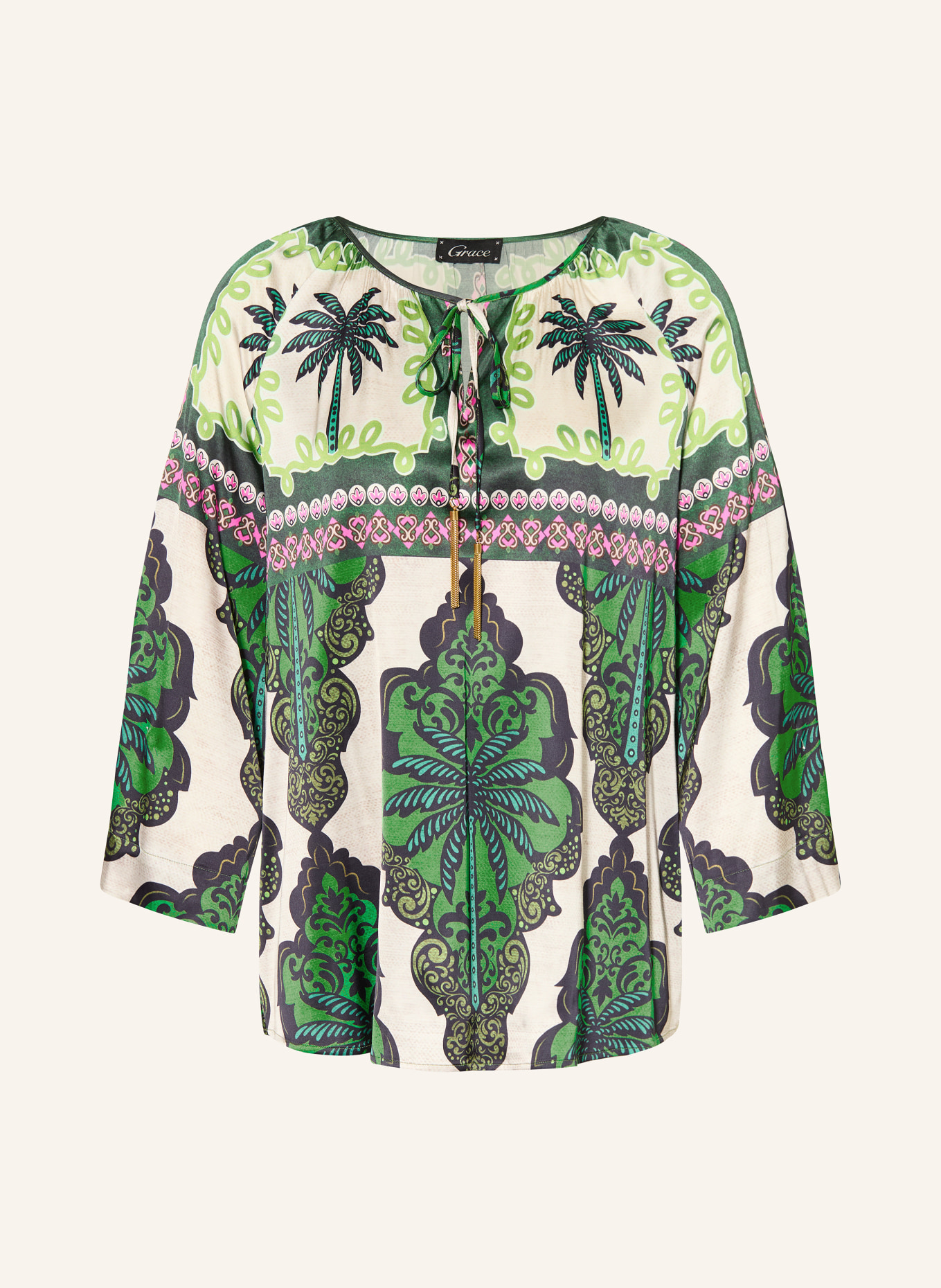 Grace Blusenshirt mit 3/4-Arm: GRÜN / BEIGE / PINK