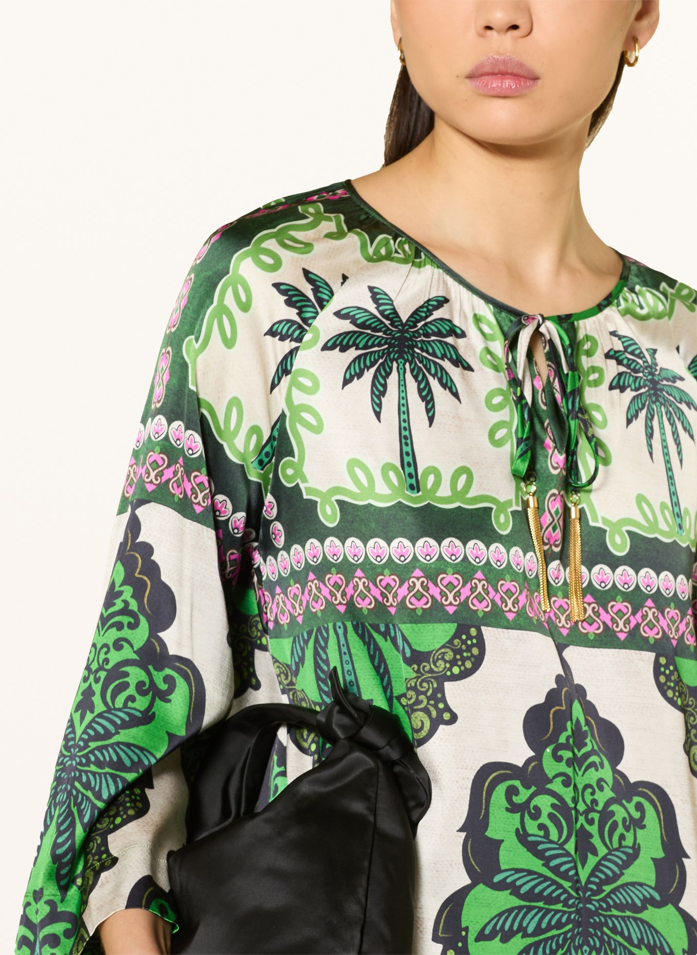 Grace Blusenshirt mit 3/4-Arm: GRÜN / BEIGE / PINK