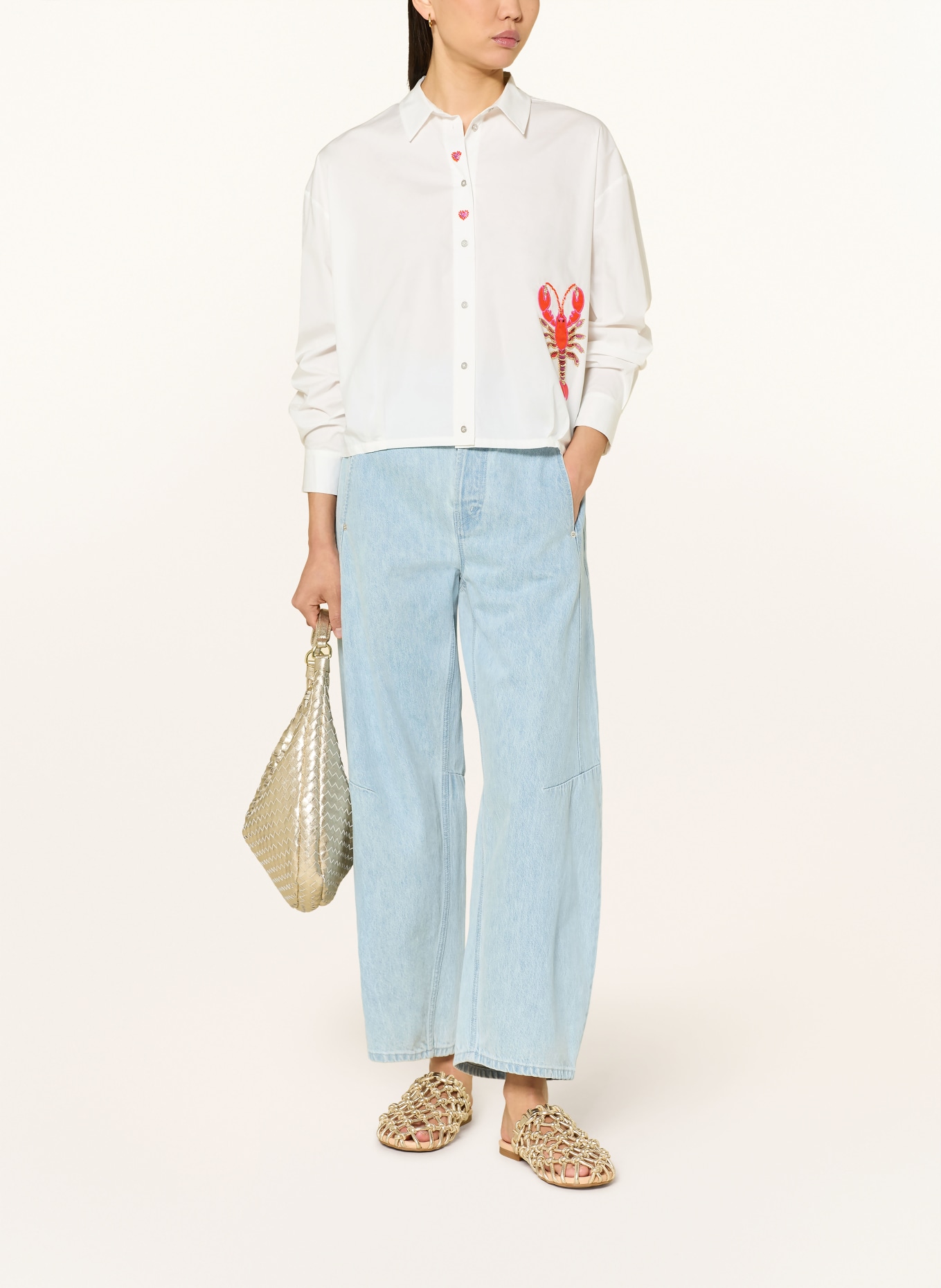 Grace Chemisier à paillettes et pierres décoratives: ÉCRU / ARGENT / ROUGE