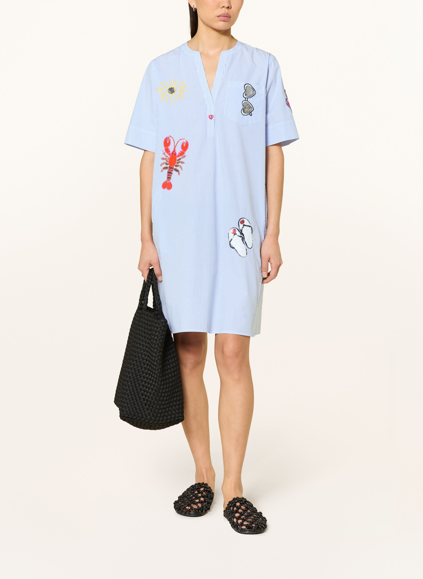 Grace Robe avec perles décoratives et paillettes: BLEU CLAIR / ROUGE / BLANC